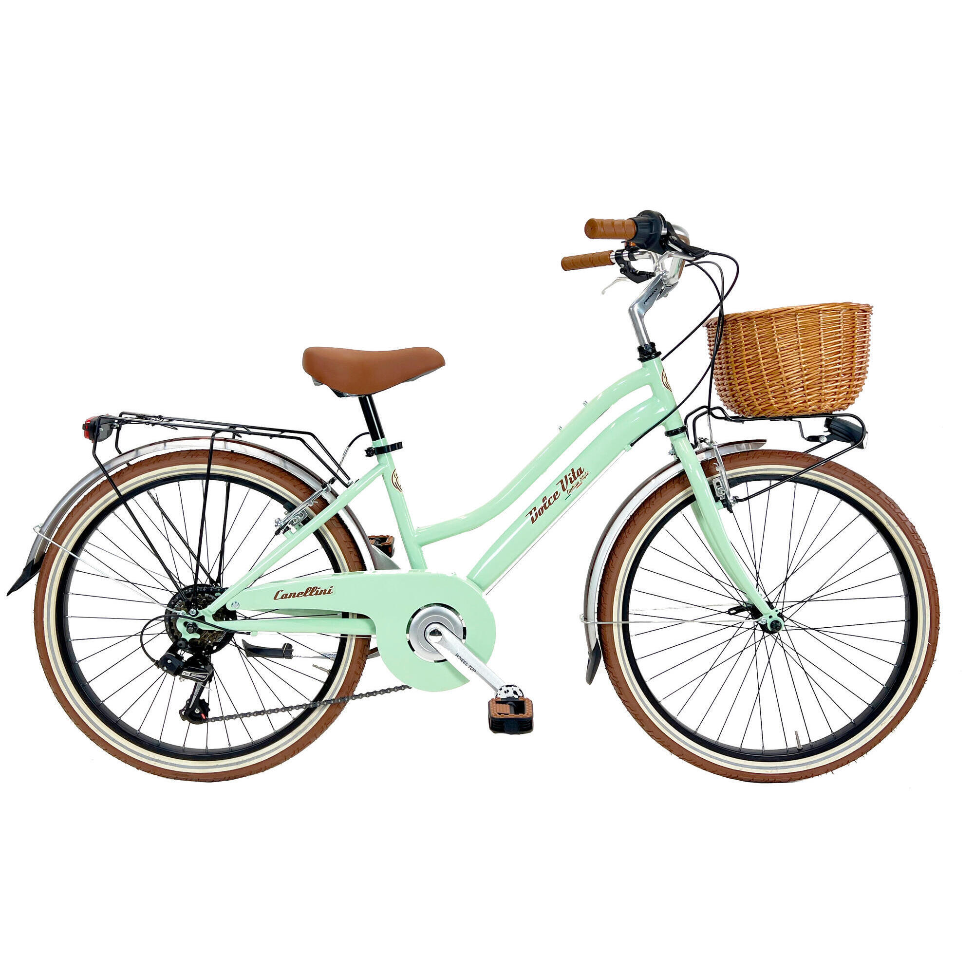 Rower Dziecięcy Dolce Vita by Canellini JUNIOR 24" z koszykiem - Jasnozielony