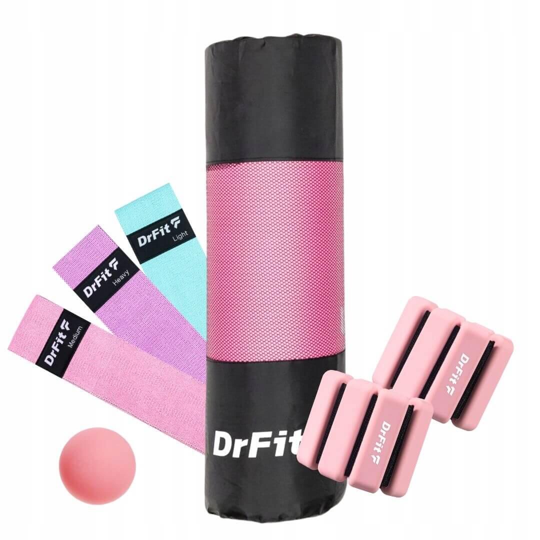 Zestaw DrFit: obciążniki, gumy, piłka lacrosse, mata NBR