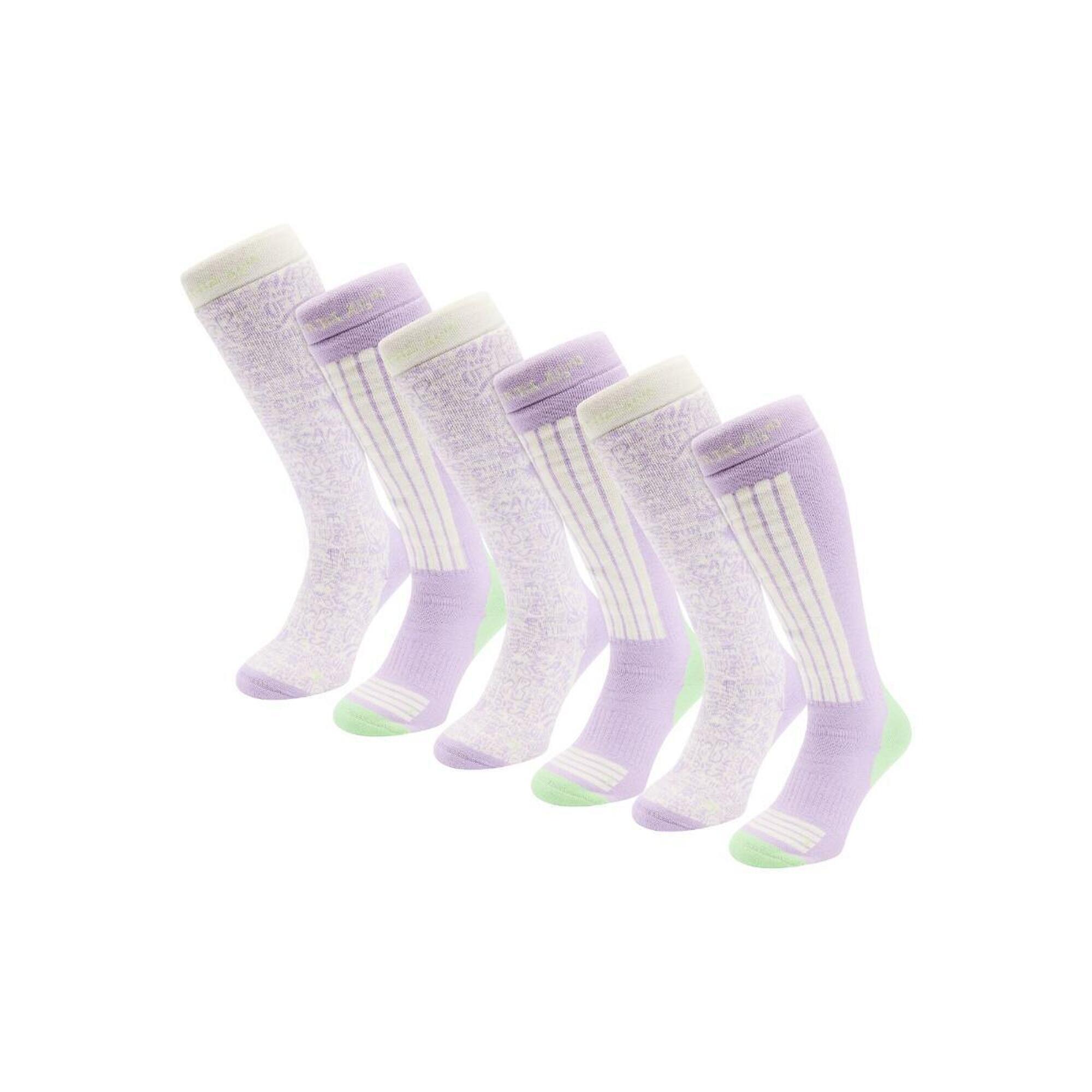 Skarpety narciarskie - Damskie - 6 par - Białe wielokolorowe