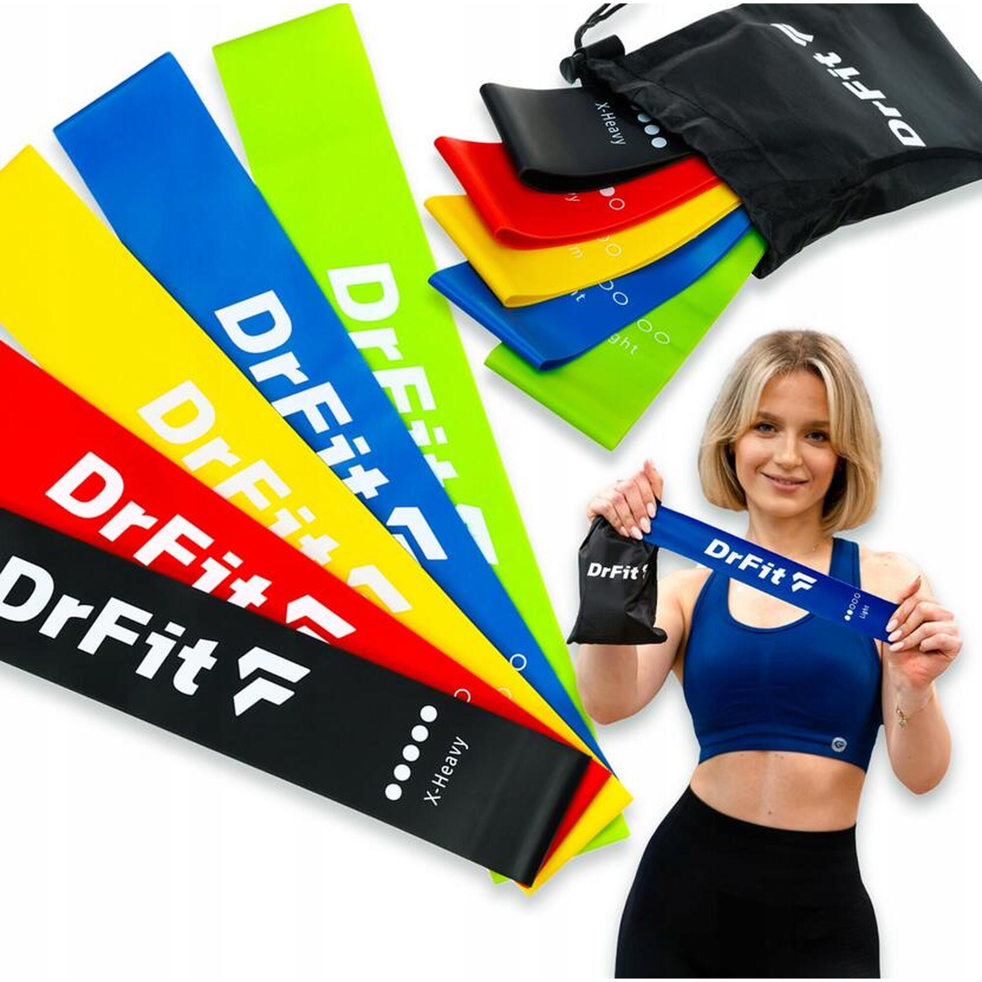 Gumy oporowe taśmy treningowe do ćwiczeń fitness ud i bioder zestaw 5 szt. DrFit