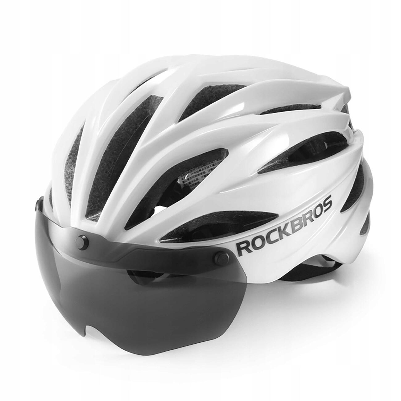 Kask rowerowy Rockbros biały z odpinaną szybką UV unisex regulowany 58-62 cm mat