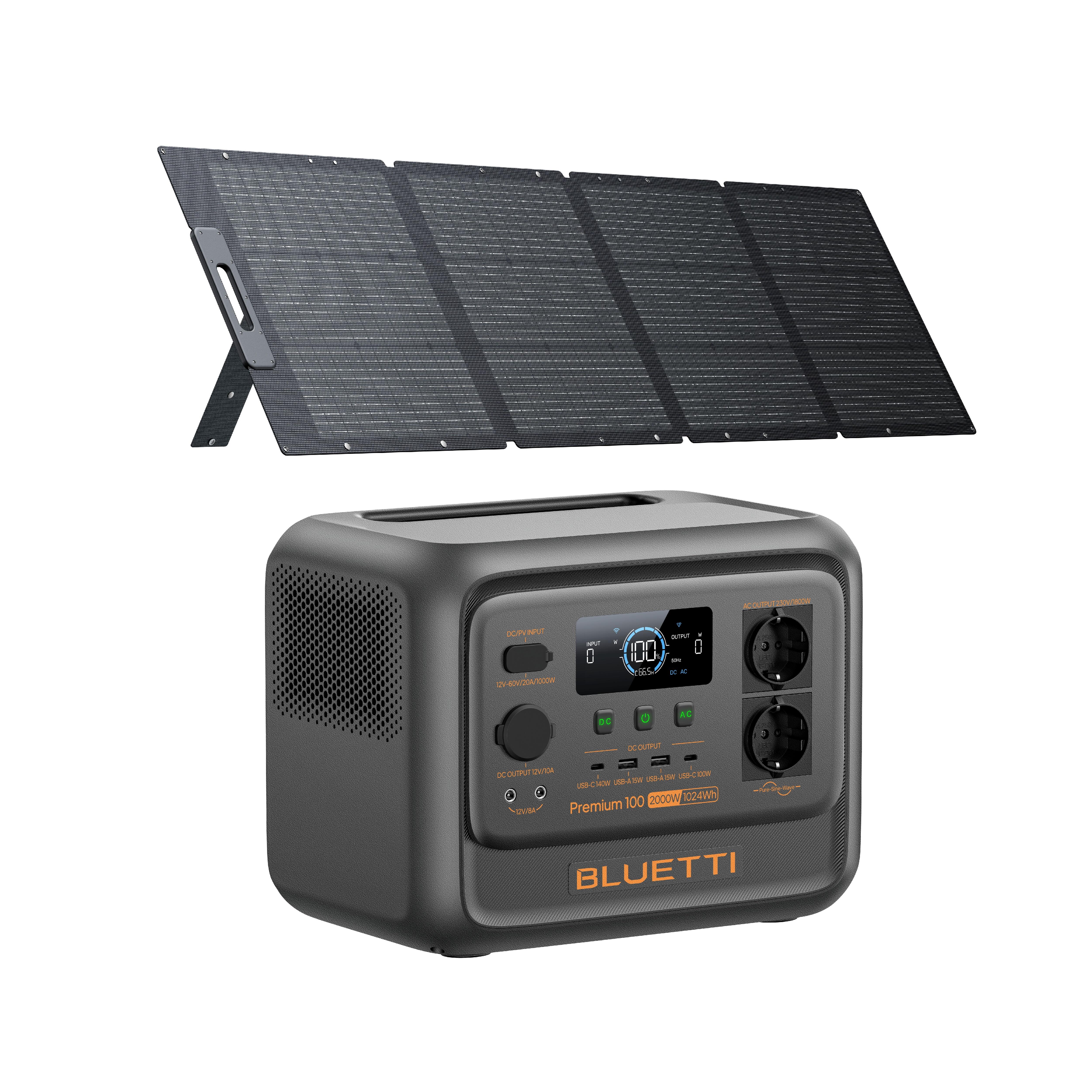 Zestaw stacja zasilania BLUETTI Premium 100 V2 + panel solarny 200 W