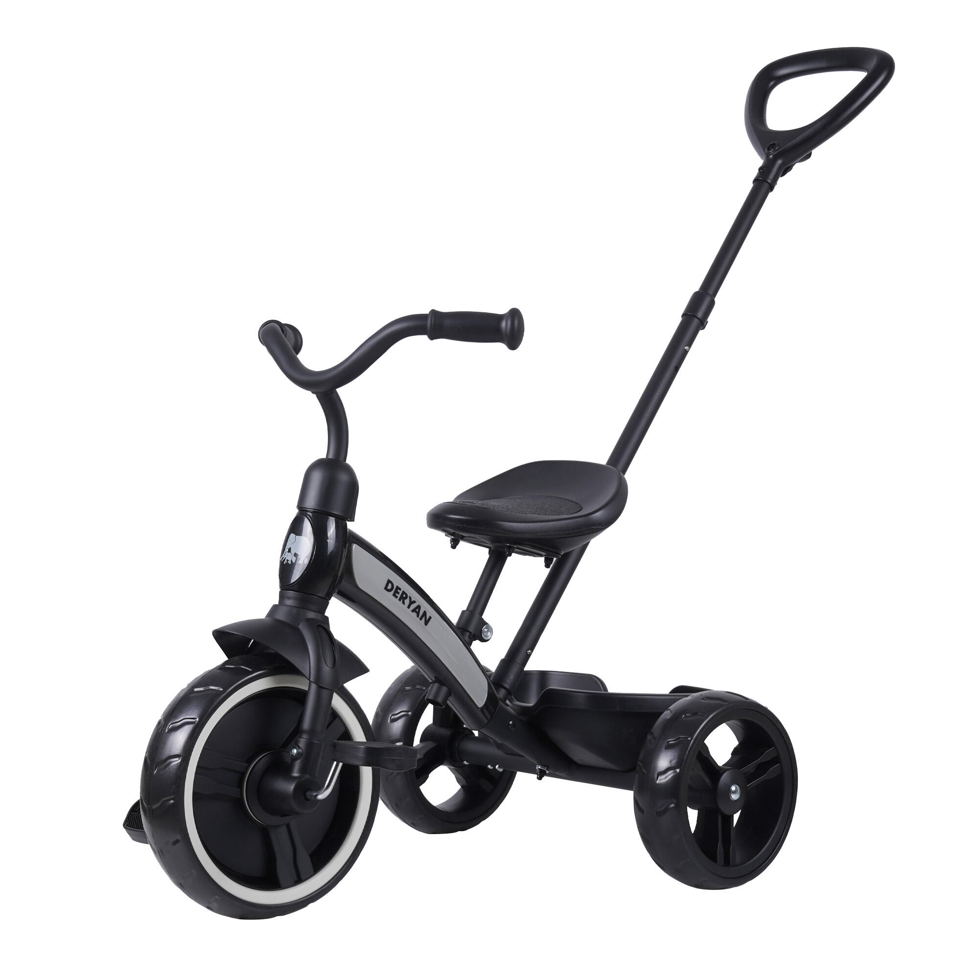 Rower trójkołowy Deryan z drążkiem do pchania - czarny
