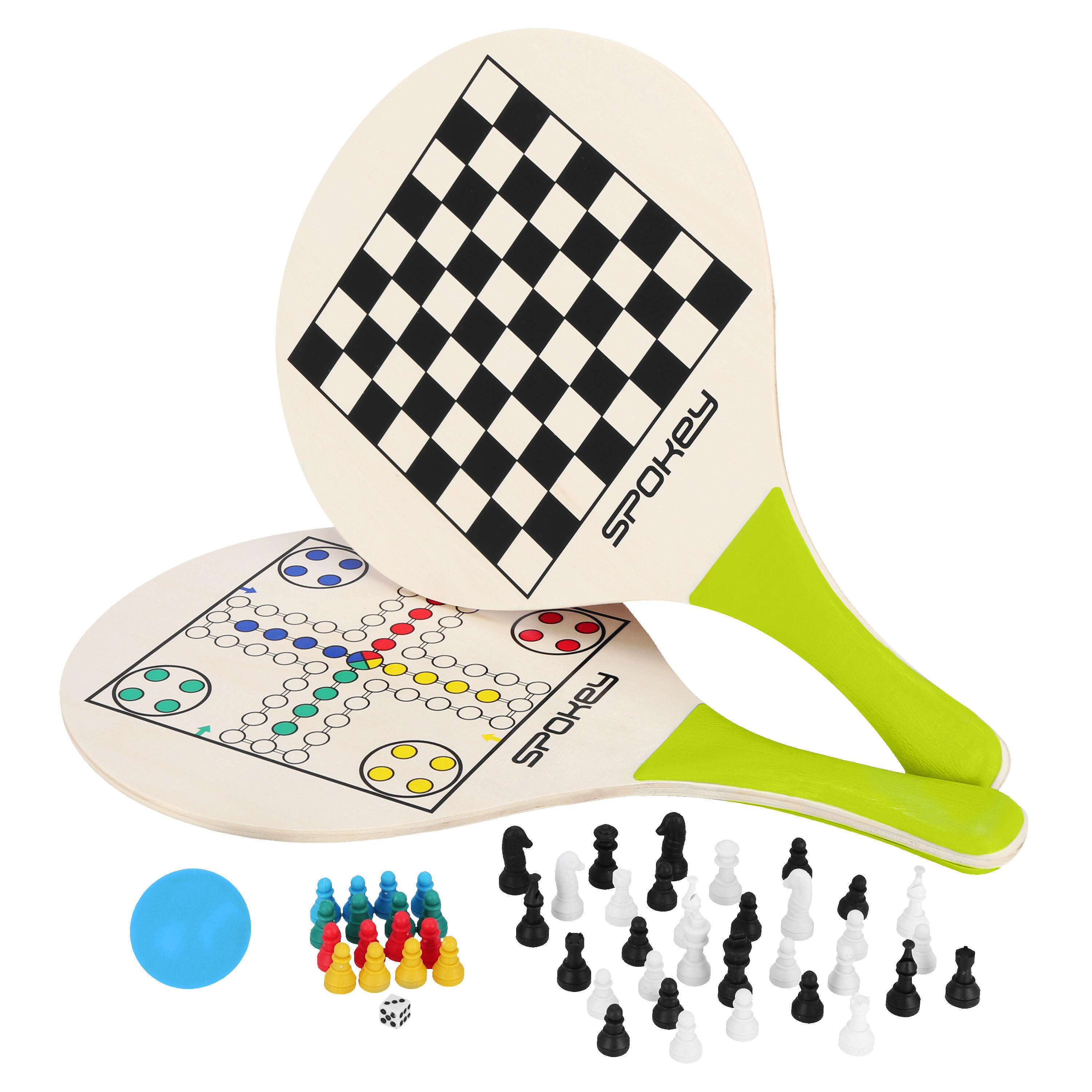 Rakietki do tenisa plażowego z grami (szachy i chińczyk) Spokey Woo-Bad Game