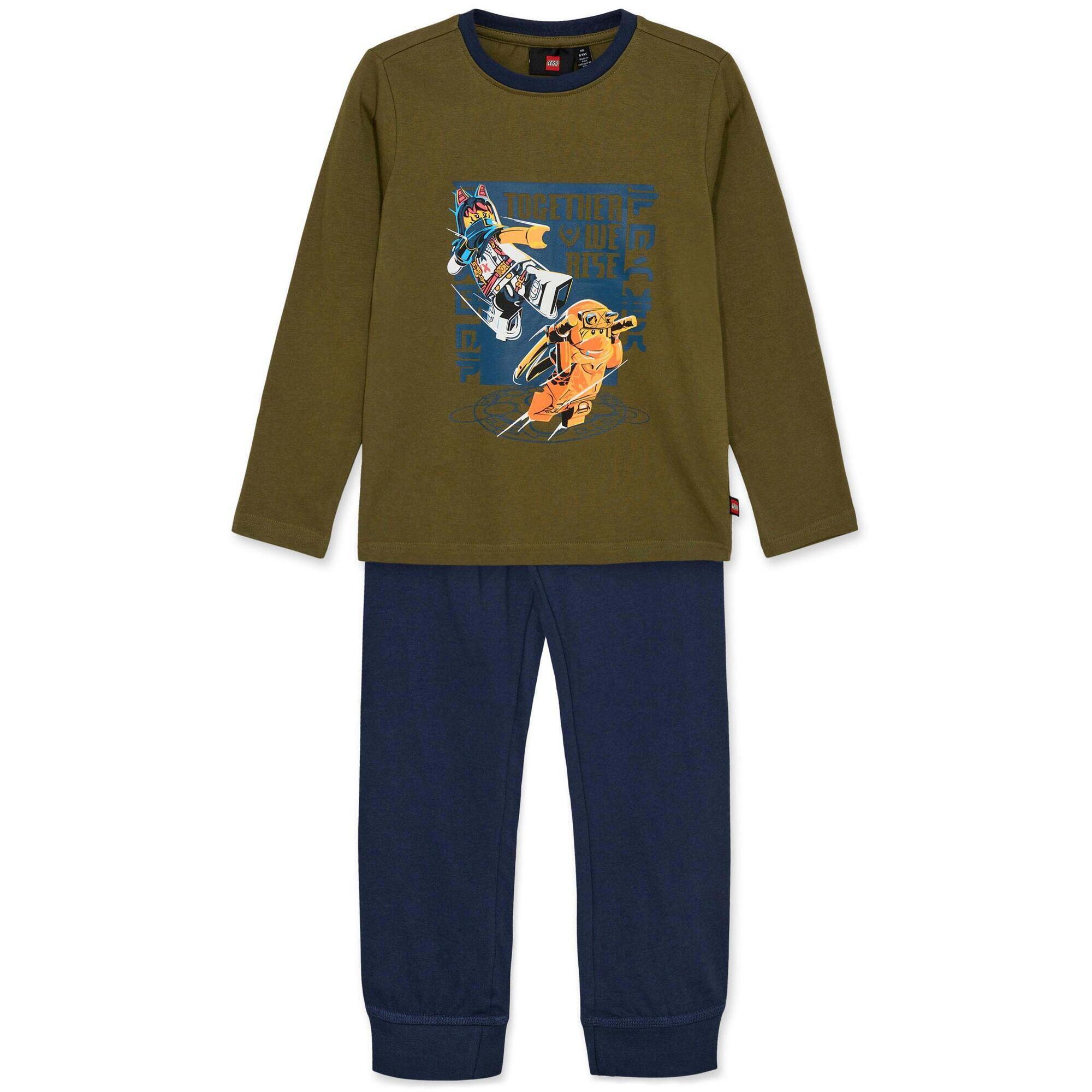 Piżama dziecięca LEGO NINJAGO Aris, bio bawełna, granatowo-khaki.