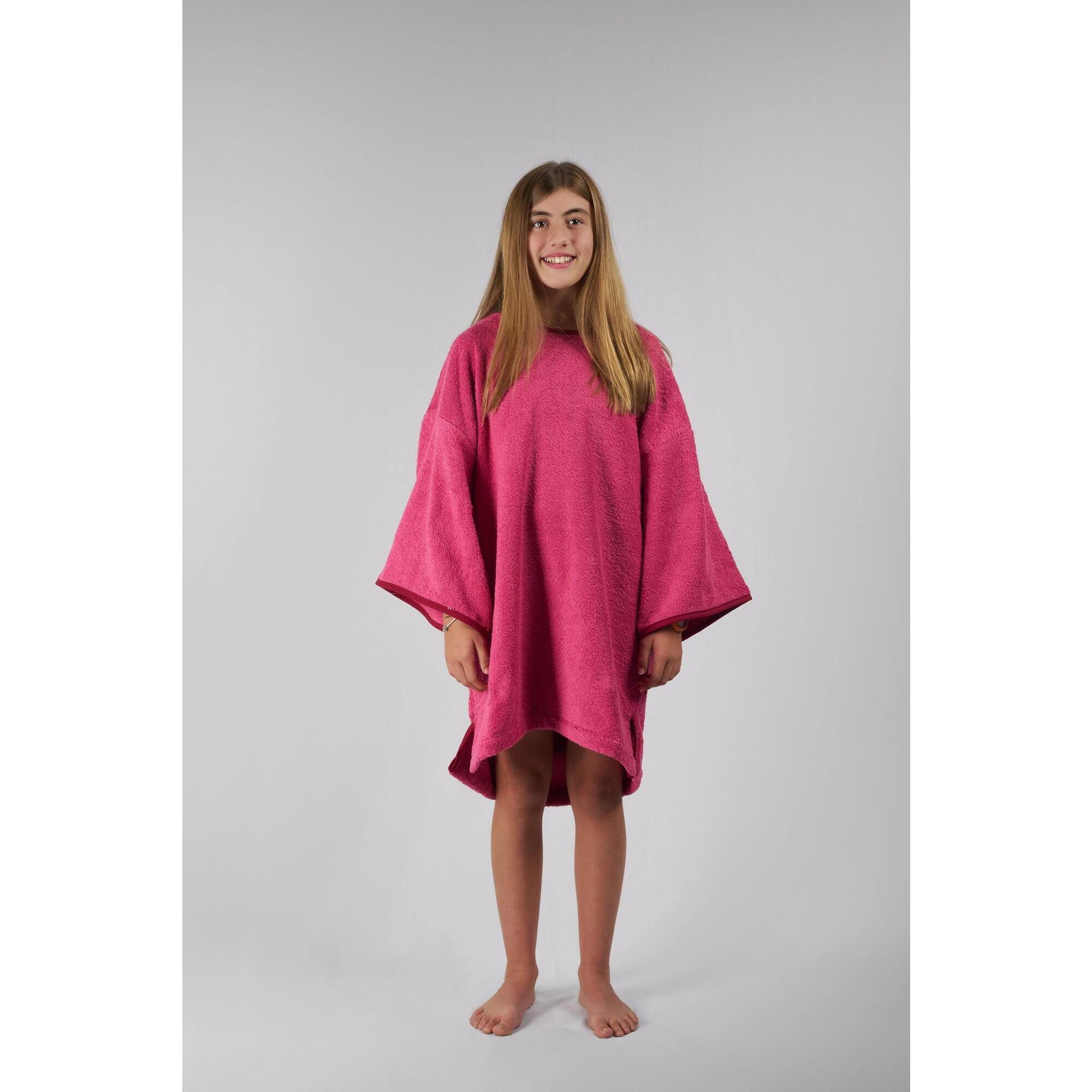 Poncho Surf Dziecięcy - Różowy - Bawełna - Z Rękawami