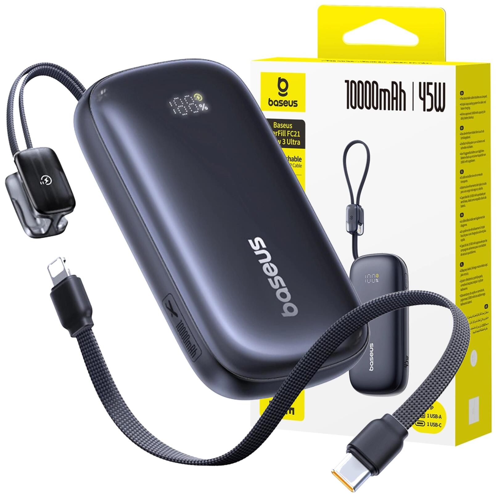 Powerbank Baseus mAh 45w USB-C USB-A odłączany kabel Lightning
