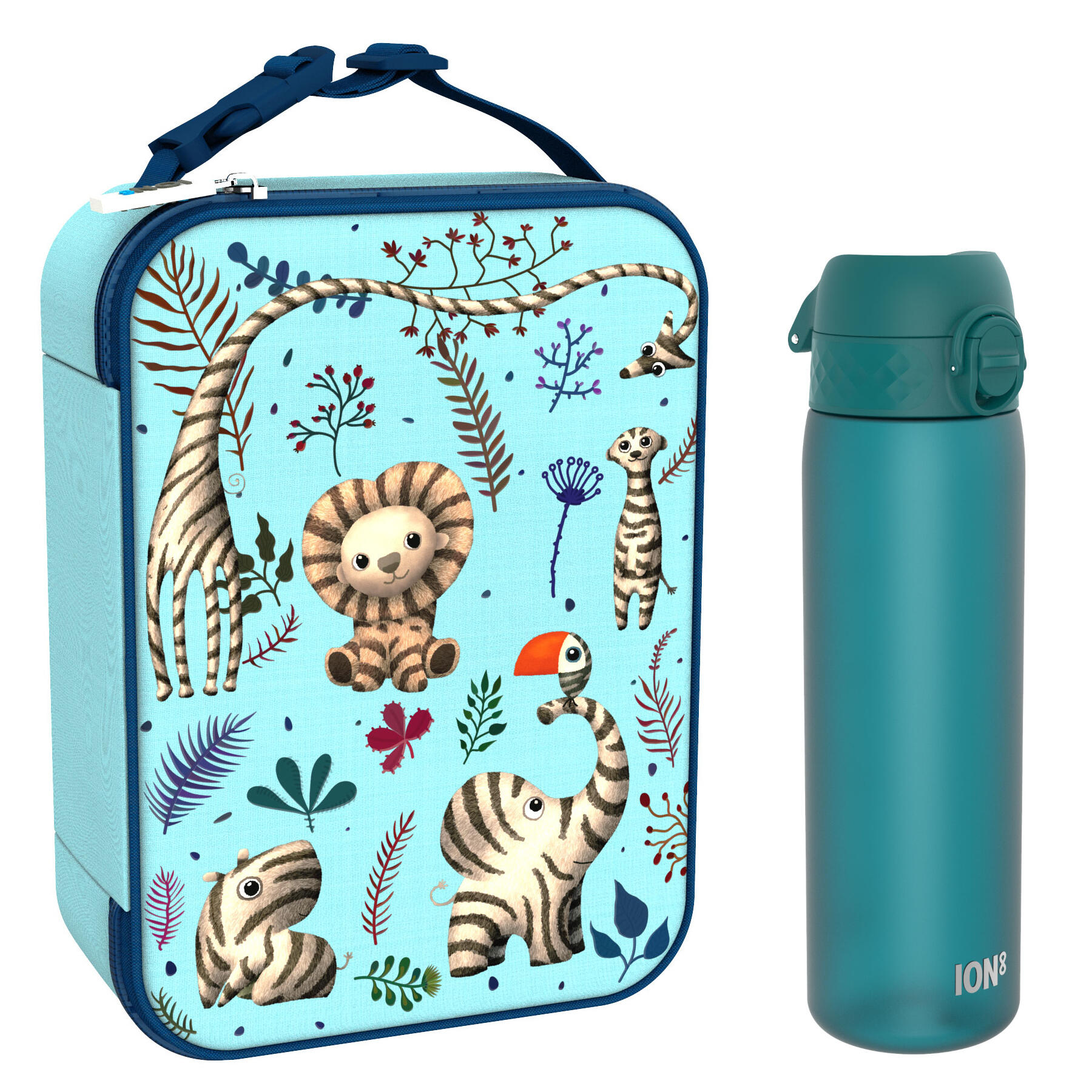 Zestaw śniadaniowy do szkoły ION8 Zebra Fan. Lunchbag i bidon 500ml z RECYCLON