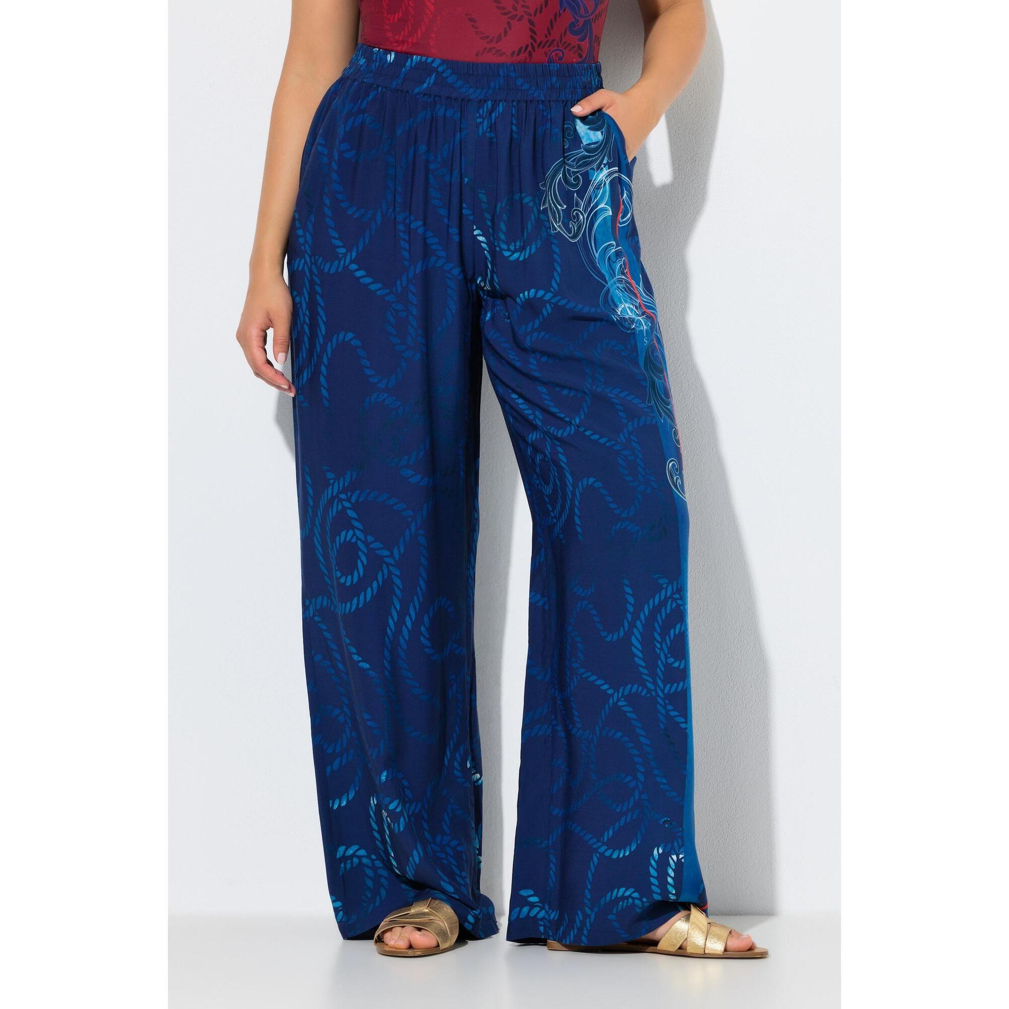 Damskie Spodnie palazzo wzór w sznurki szeroka nogawka elastyczny pas