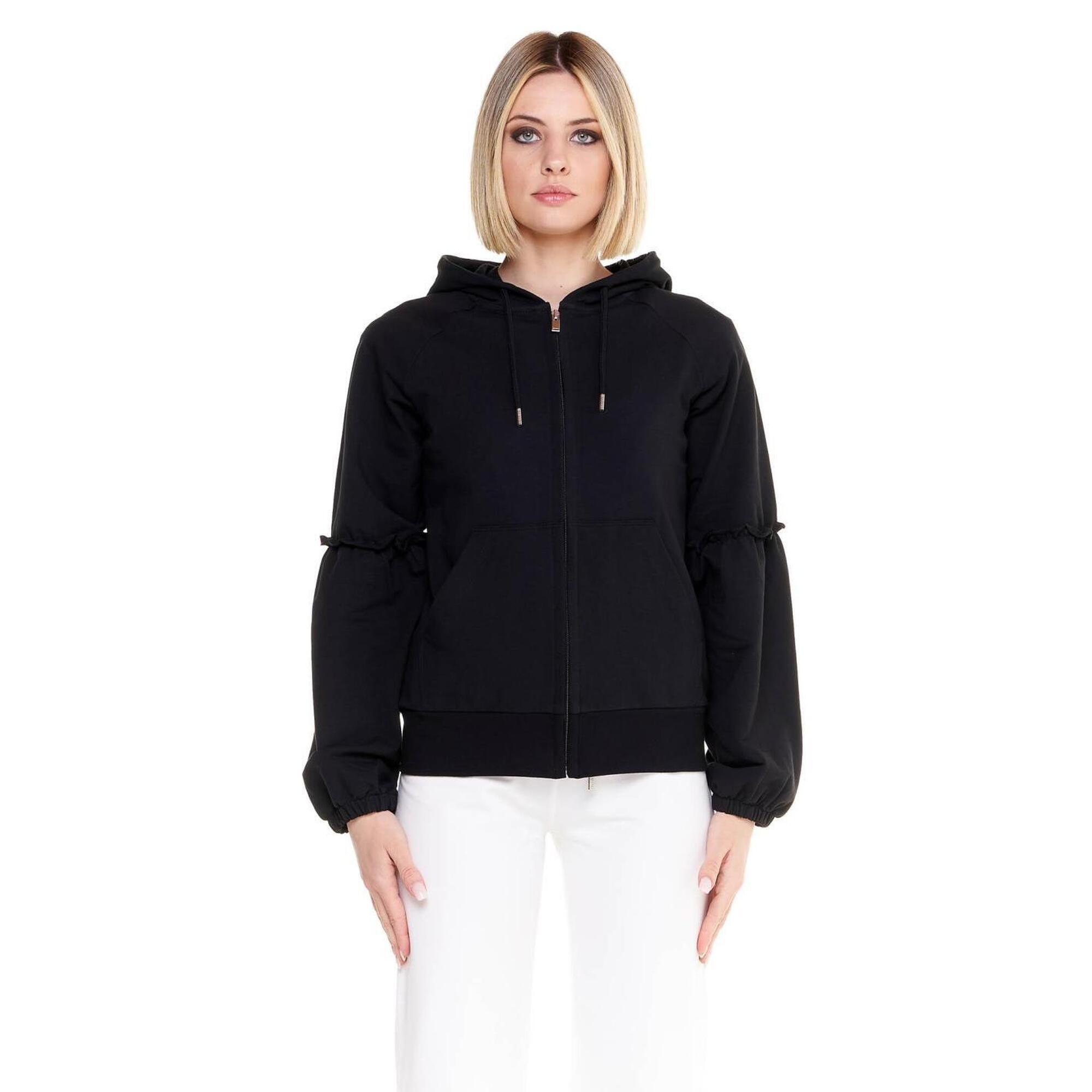 Błyszcząca damska bluza z kapturem zapinana na zamek