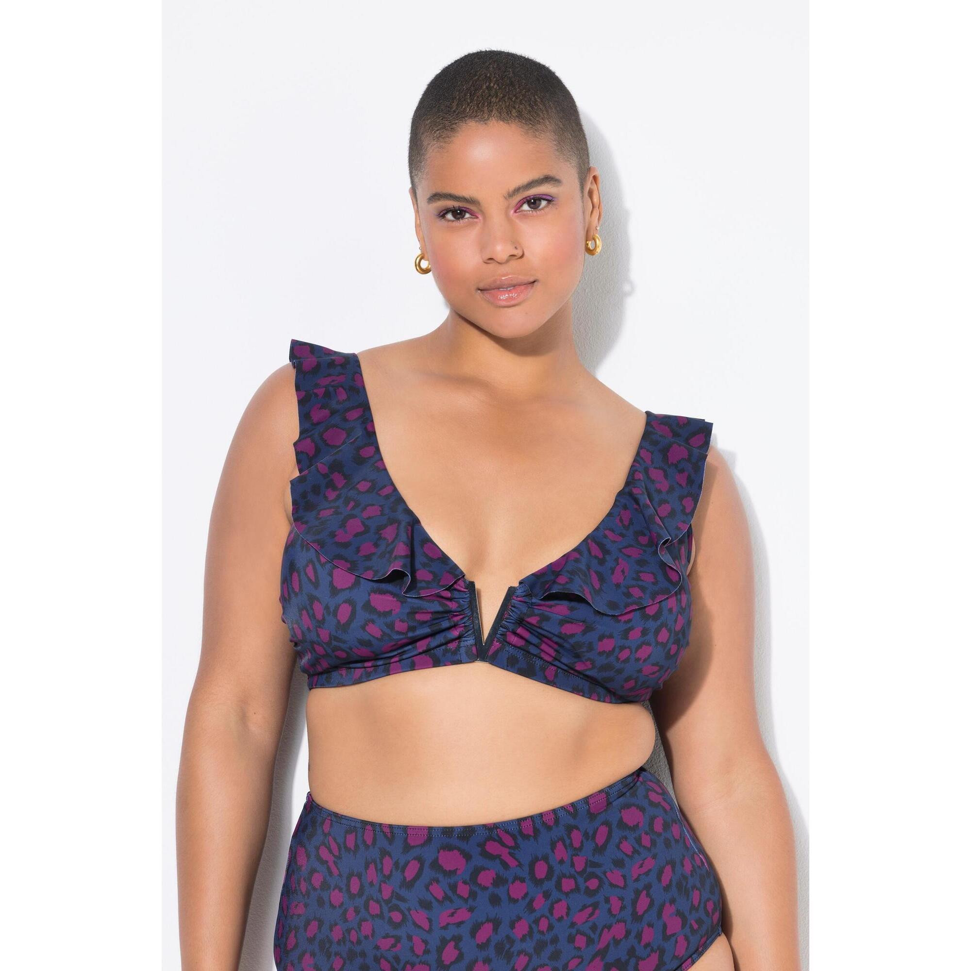 Damski Top od bikini miękkie miseczki kolorowy wzór w panterkę