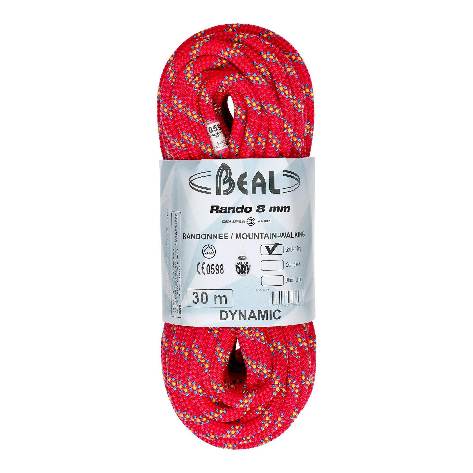 Lina do turystyki lodowcowej Beal Rando 8 mm 30 m Golden Dry