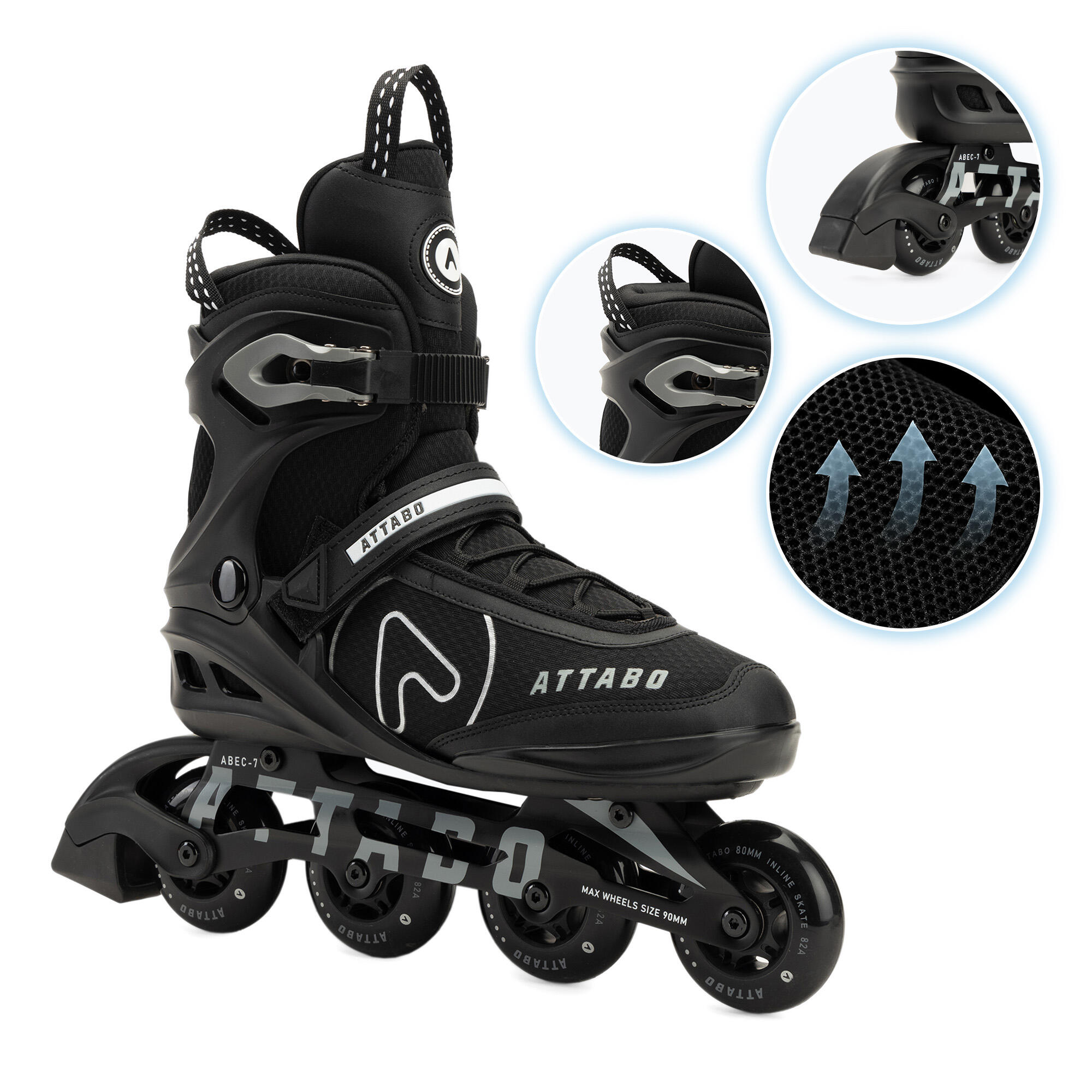 Rolki męskie ATTABO Bricker fitness czarny ŁOŻYSKA ABEC-7 ALUMINIOWA SZYNA