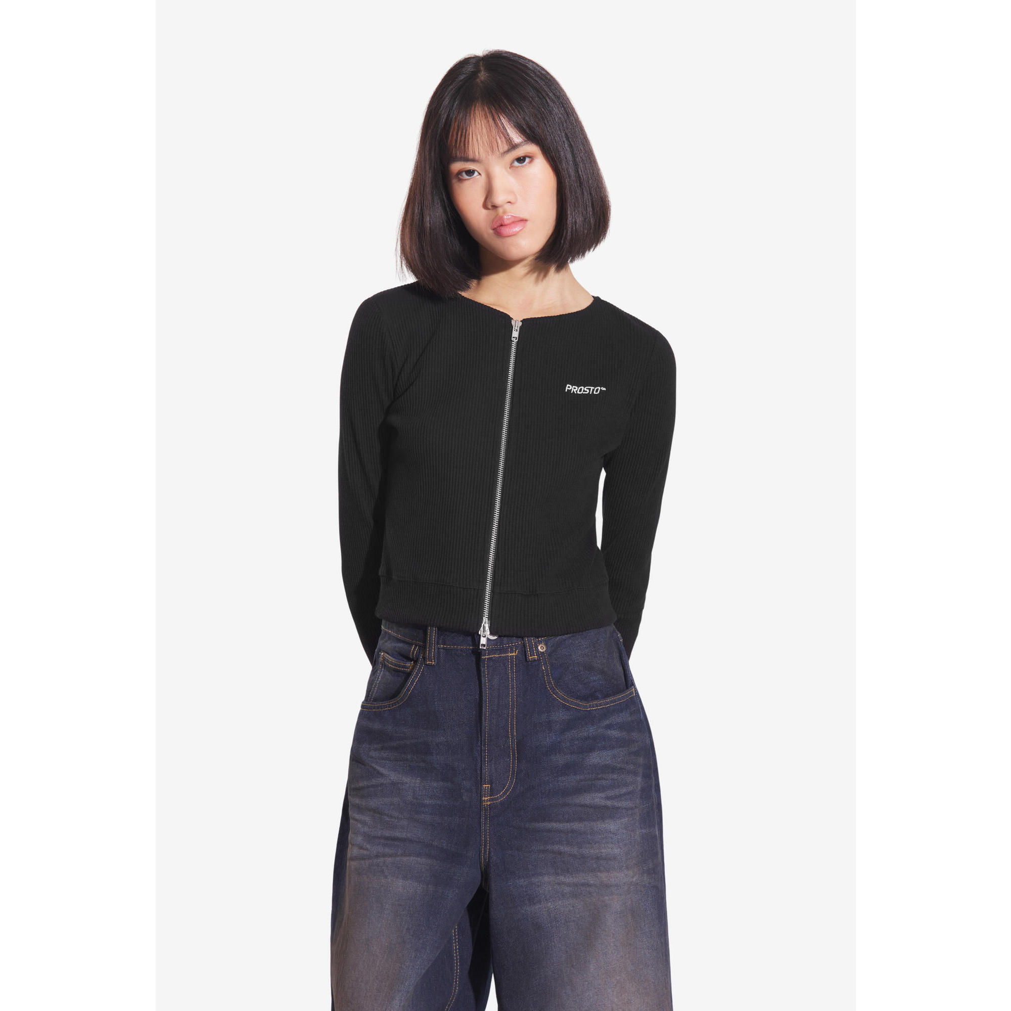 Top sportowy damski Prosto Zip Ribbed na suwak