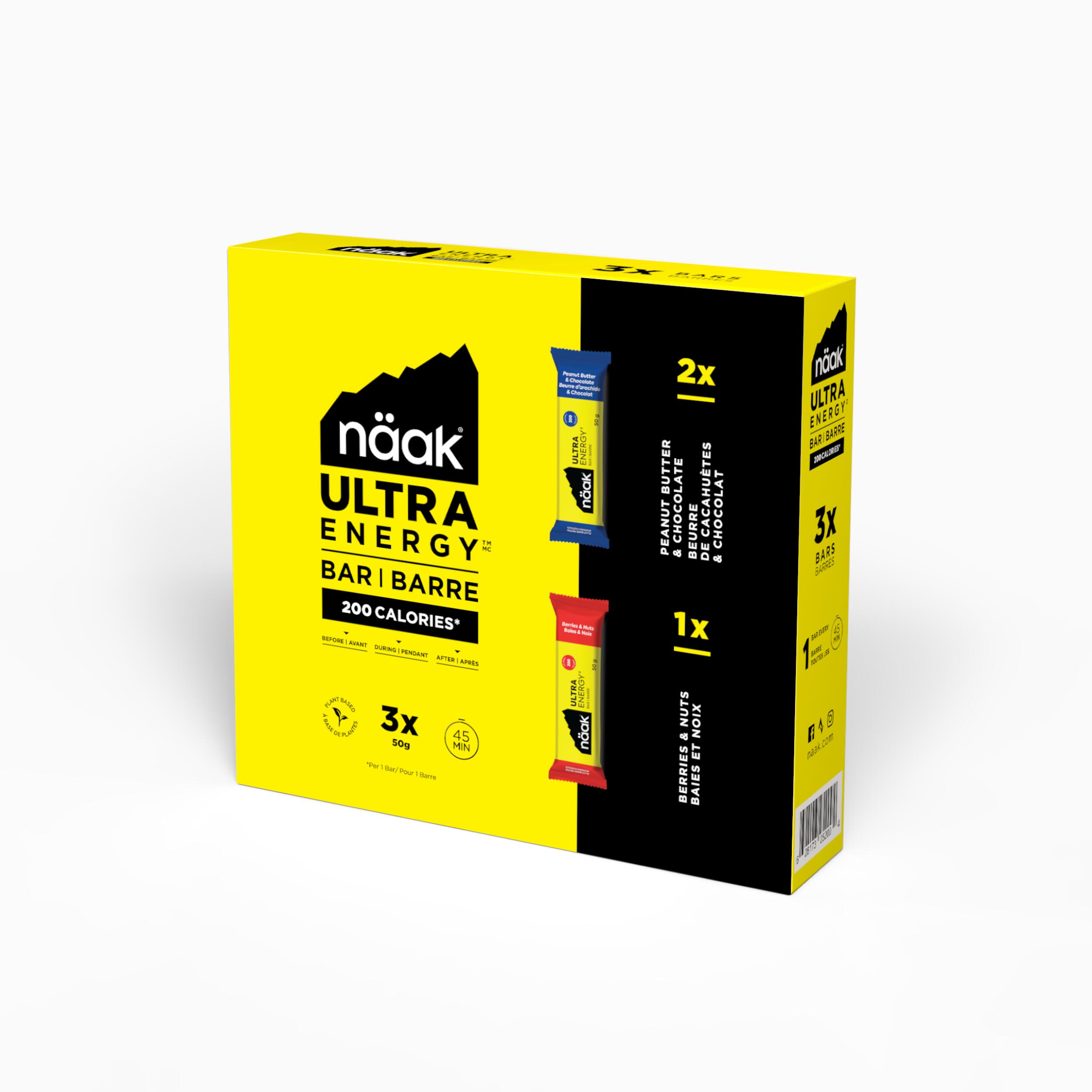 Batony energetyczne Naak Ultra Energy™ czekolada, orzeszki, jagody 3 x 50 g