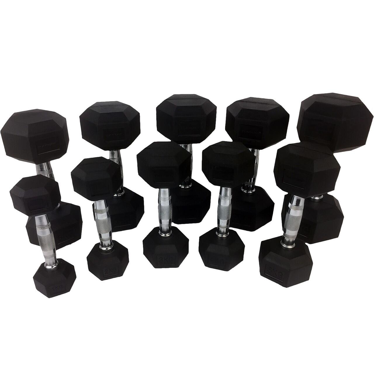 Zestaw hantli gumowych TUNTURI RUBBER DUMBBELLSET 1-10 kg (110 KG, 10 PAR)