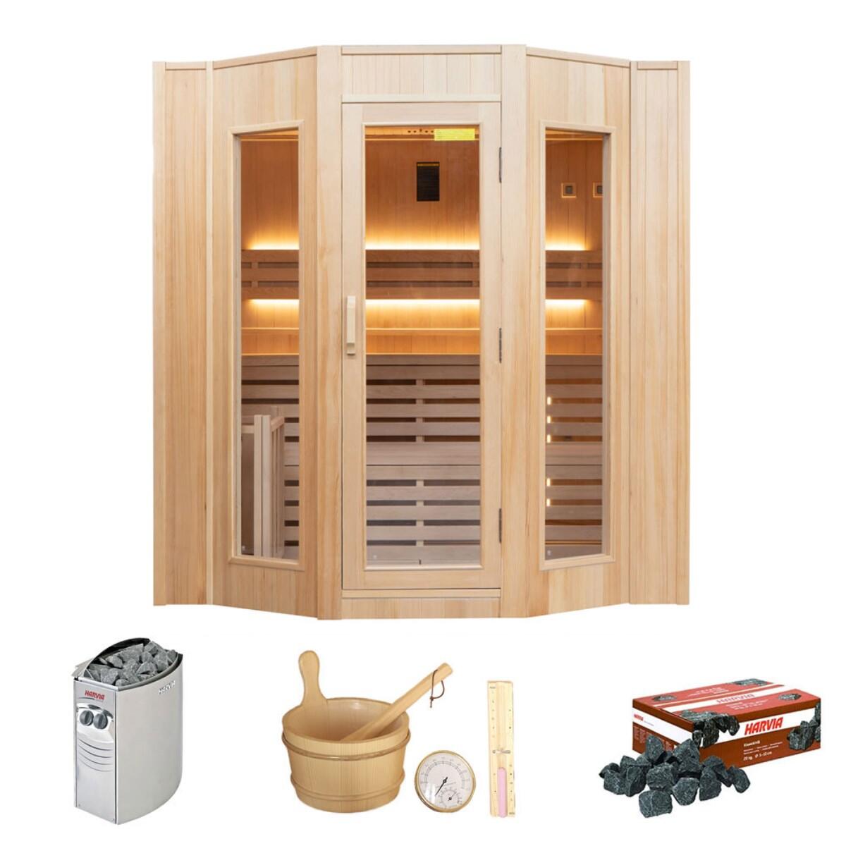 Tradycyjna sauna Zen 6-osobowa z kanadyjskiego świerku, piec i akcesoria