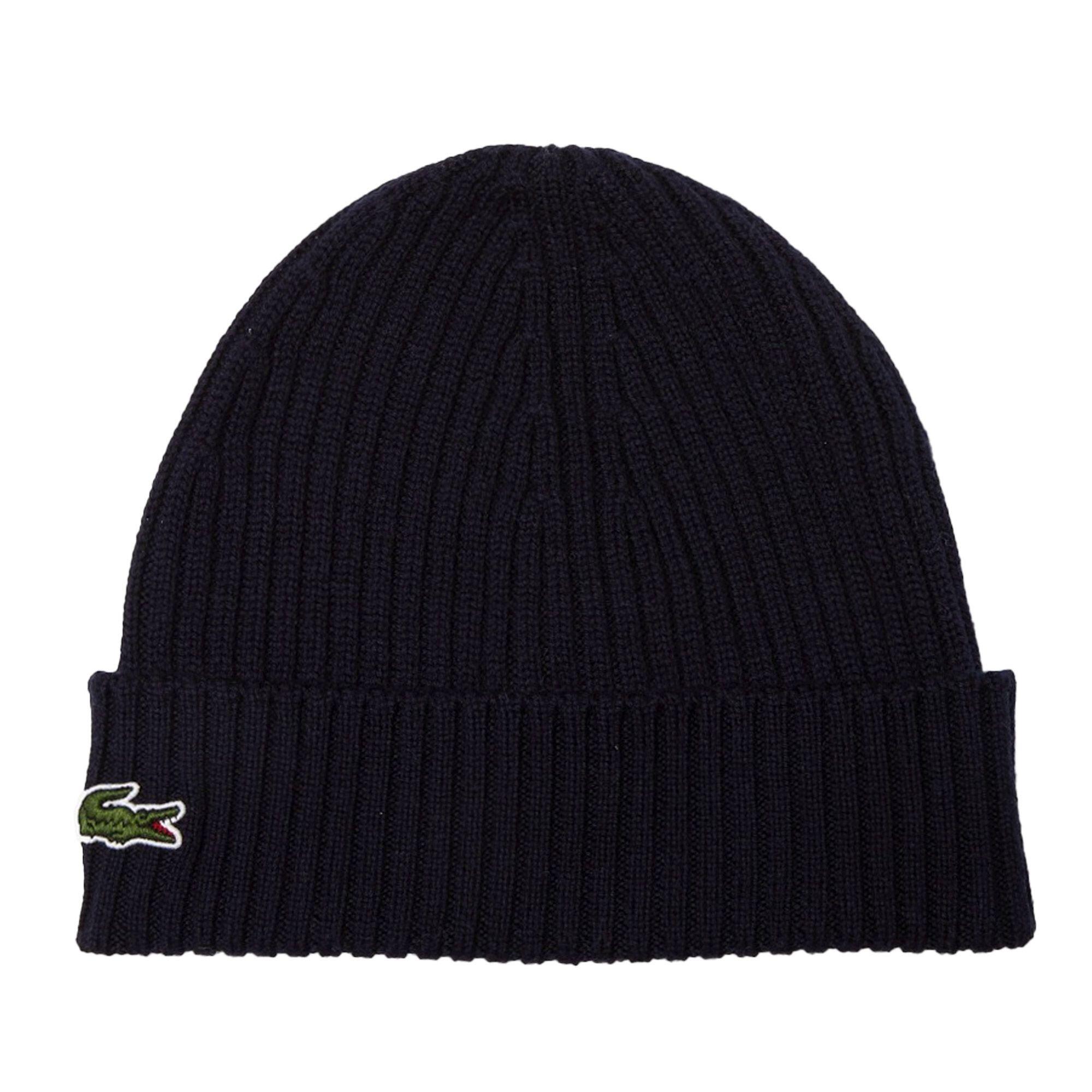 Czapka zimowa wełniana Lacoste Ribbed Wool Beanie Granatowa - RB0001-166
