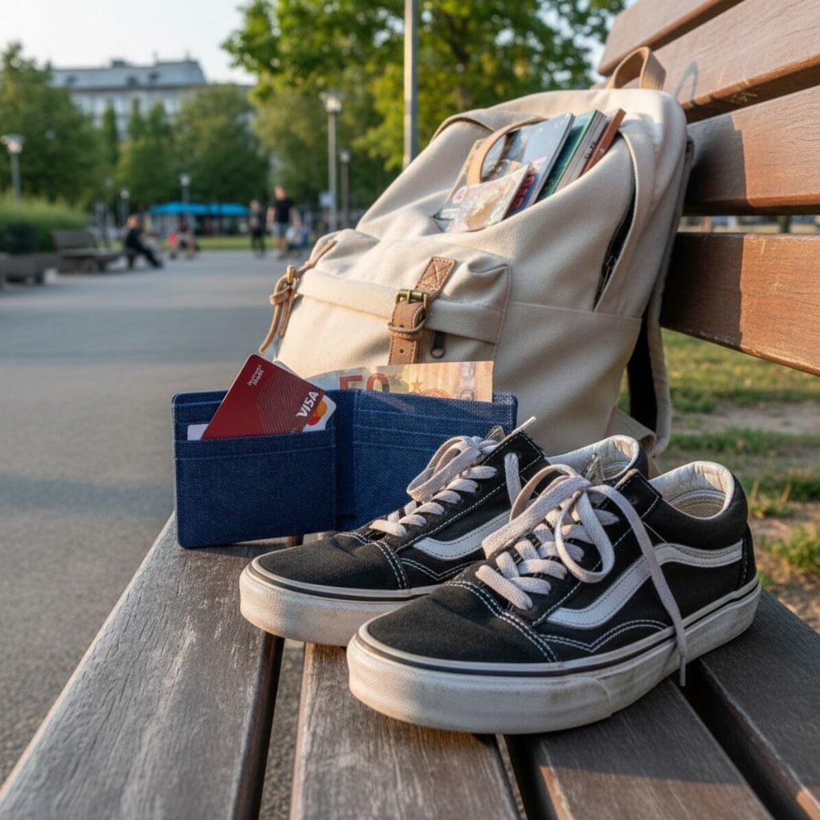 Portfel z płótna z blokadą RFID granatowy