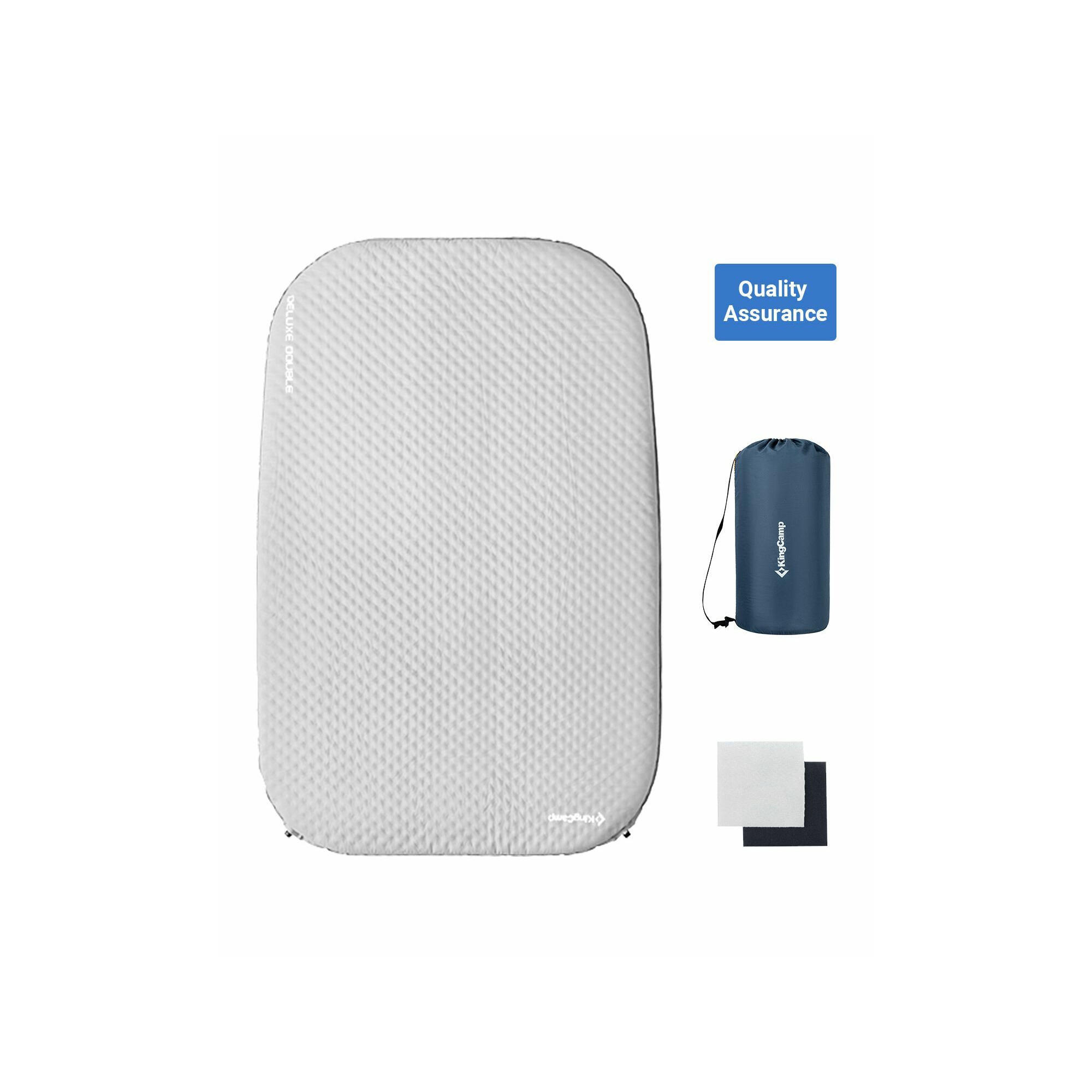 Mata samopompująca Deluxe Double KM3587 jasna szara