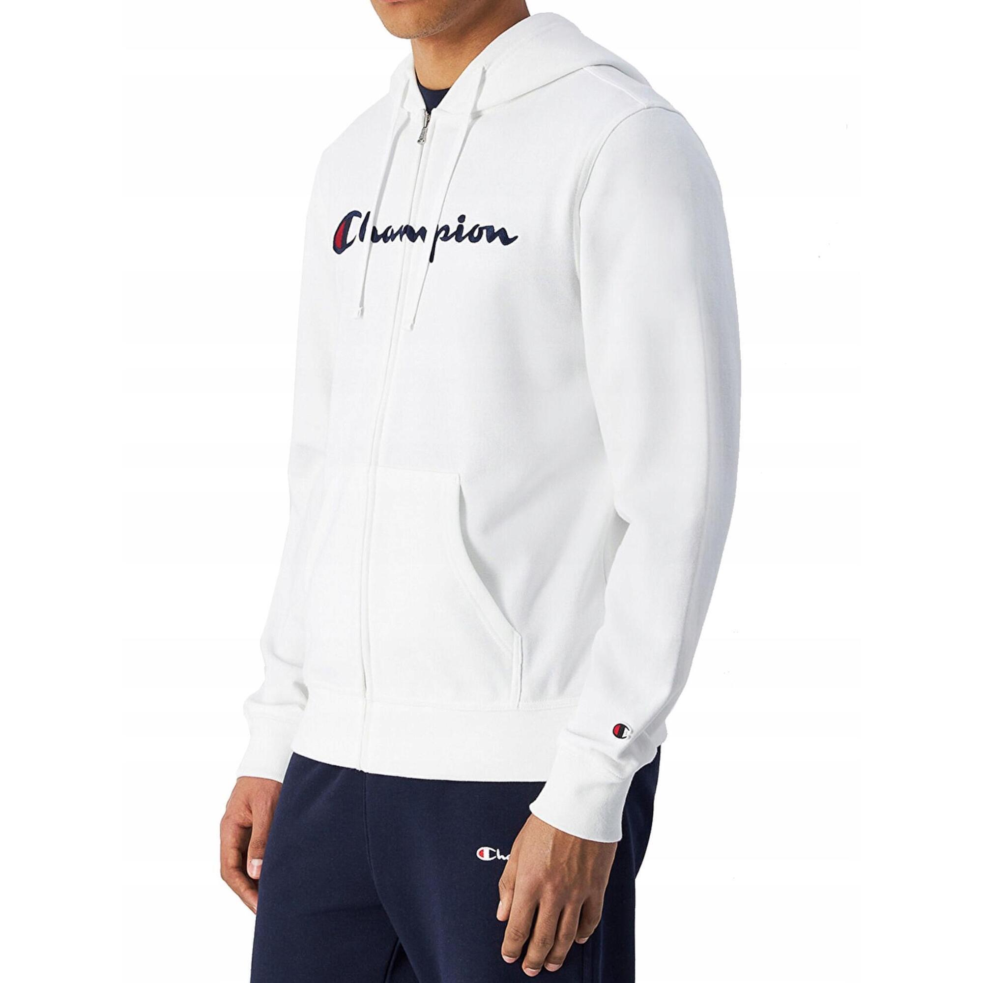 BLUZA męska CHAMPION na zamek 220728-WW001 z kapturem bawełniana biała XL