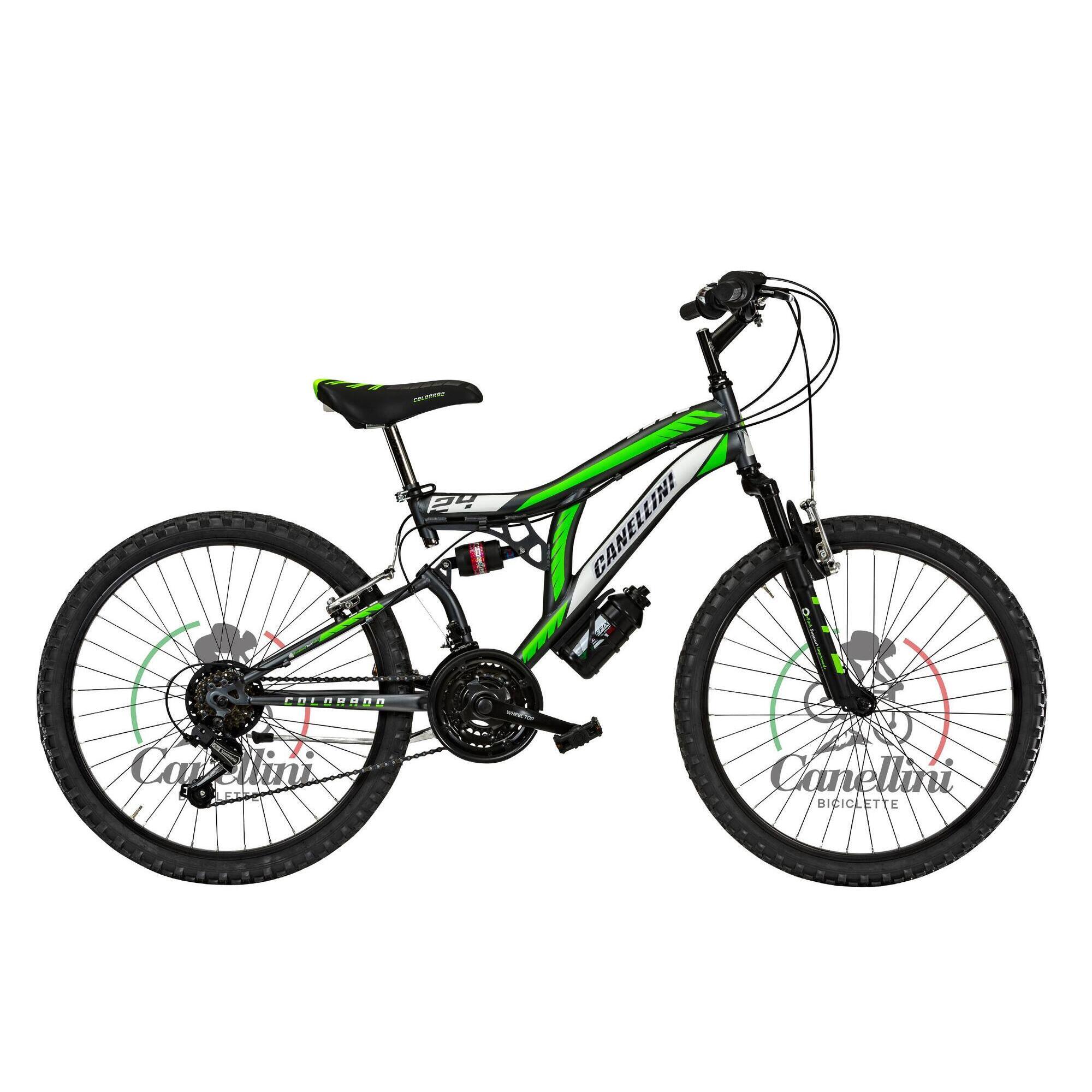 Rower Dziecięcy MTB Canellini COLORADO 24" z pełnym zawieszeniem - Tytan/Zielony