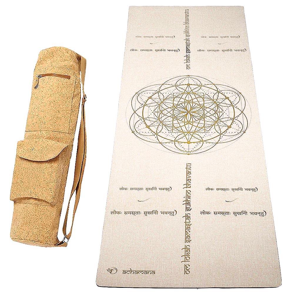 Mata do jogi z gumy i konopi 4,5 mm + torba ze skóry korkowej mantra pokoju