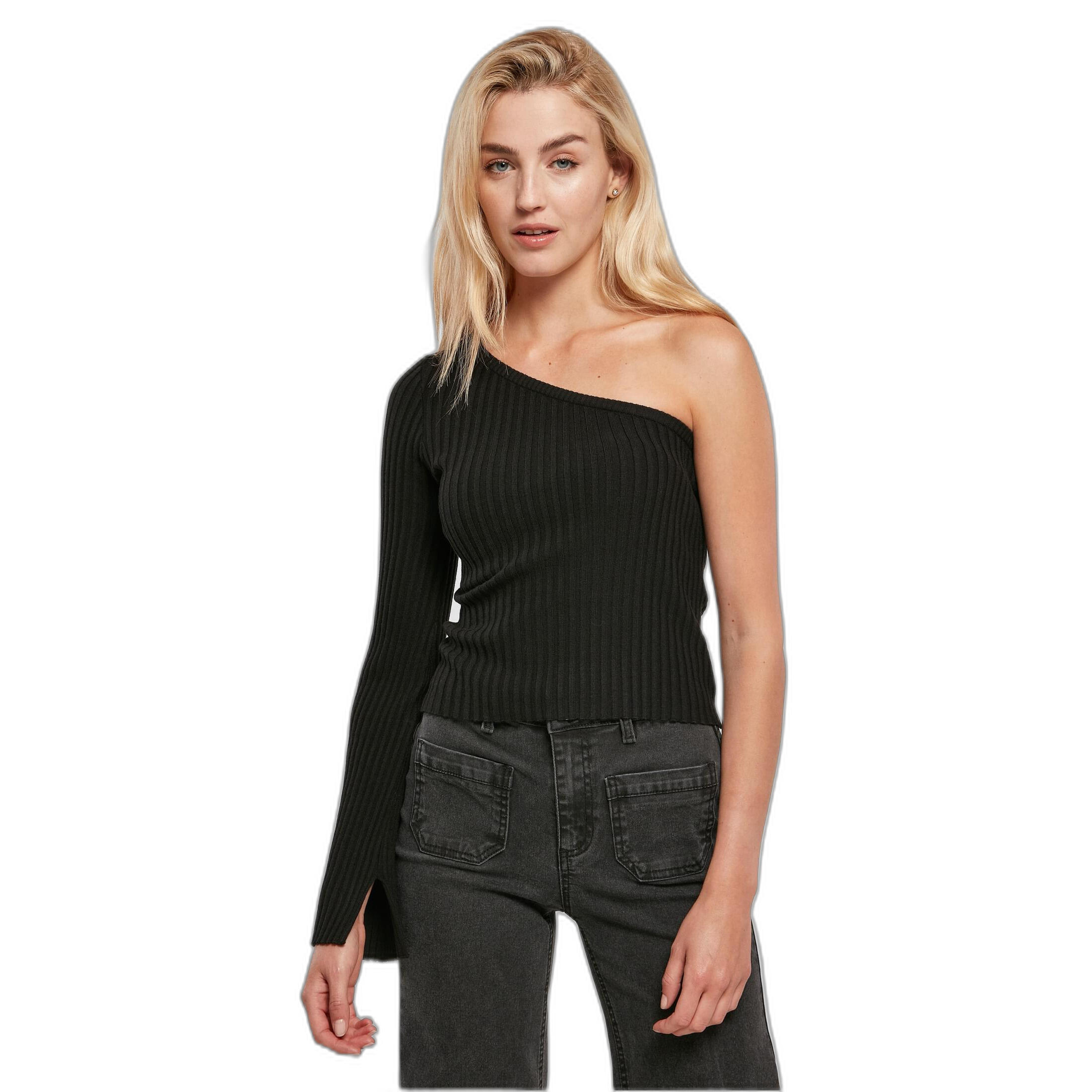 Sweter court z jednym rękawem z dzianiny prążkowanej kobieta Urban Classics