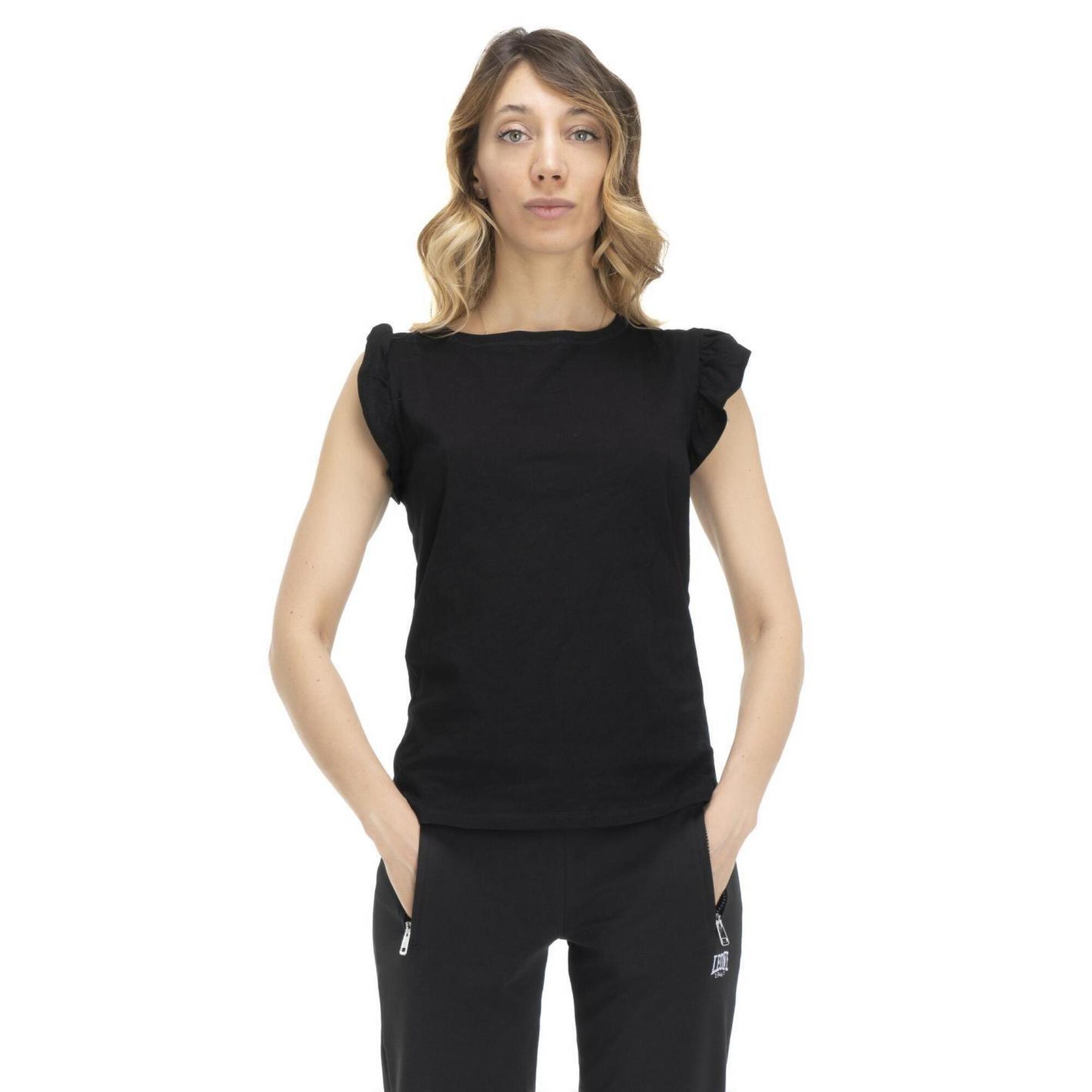 T-shirt damski z falbaną w kolorach ziemi