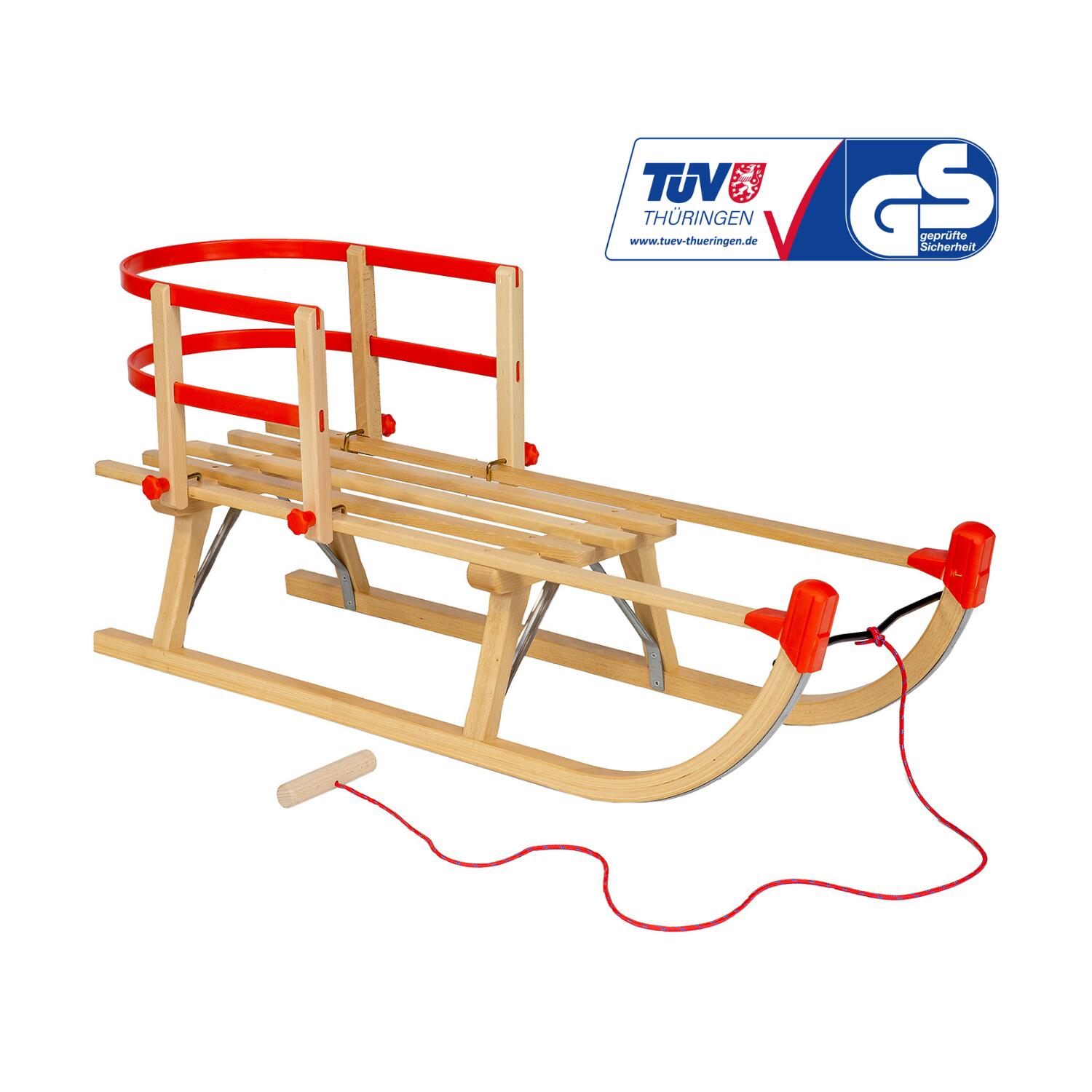 Zestaw sanki drewniane AD324 D90 + AD303 oparcie czerwone + AD300 sznurek