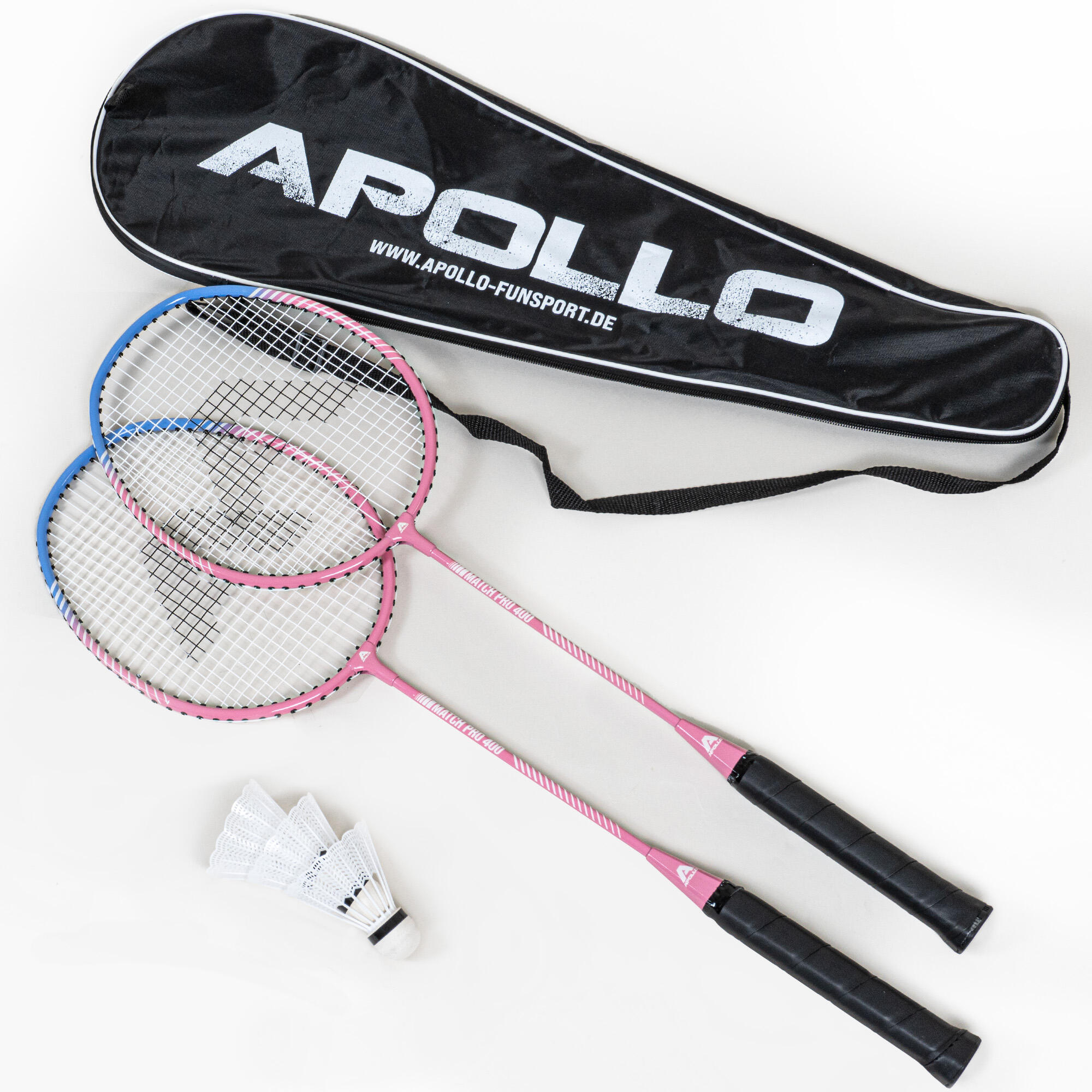 Zestaw Apollo Badminton Match Pro 400 – 2 rakiety, lotki i torba