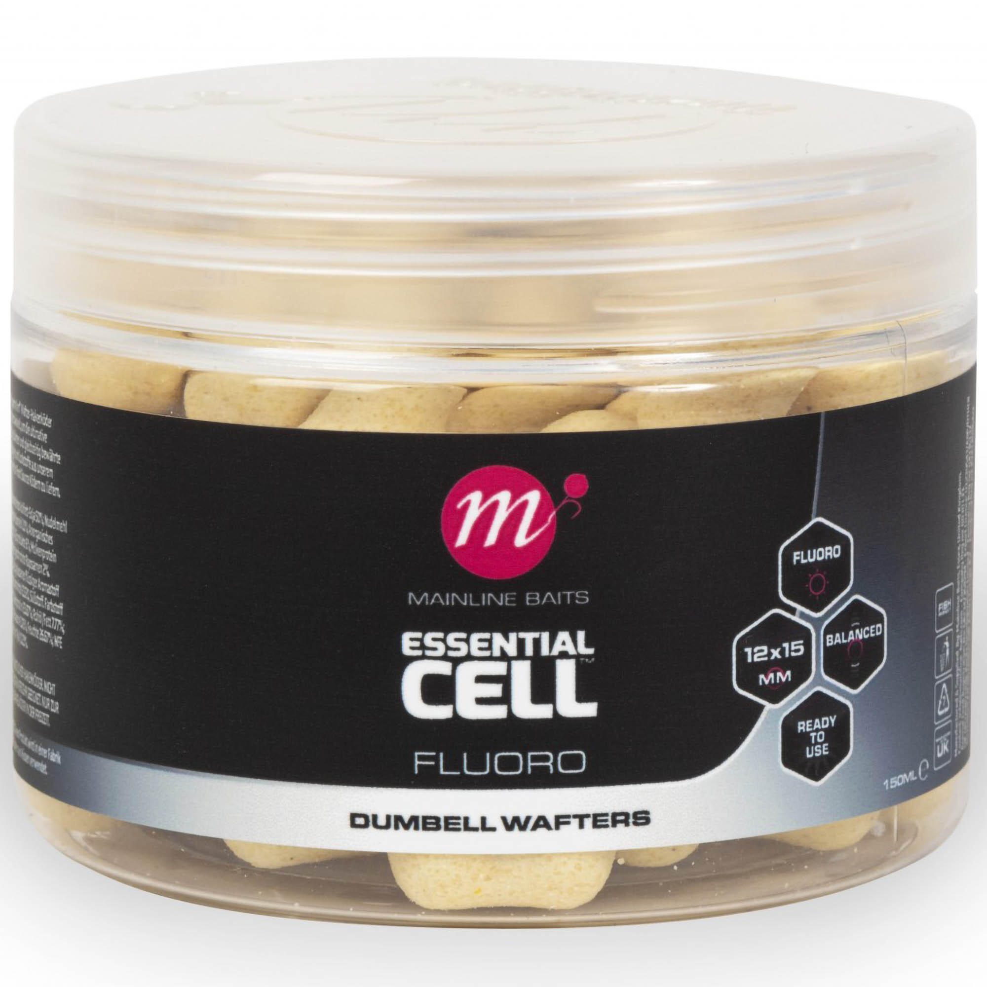 Przynęta Kulki Mainline Essential Cell Fluoro Dumbell Wafters 12X15Mm White