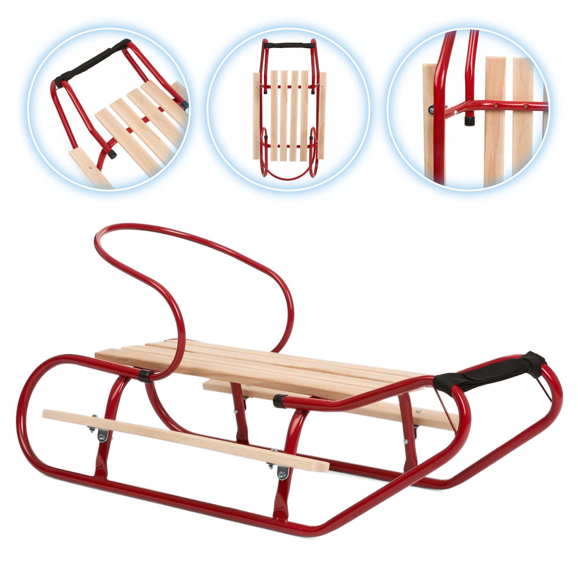 Sanki metalowe HUMBAKA z oparciem i podnóżkami