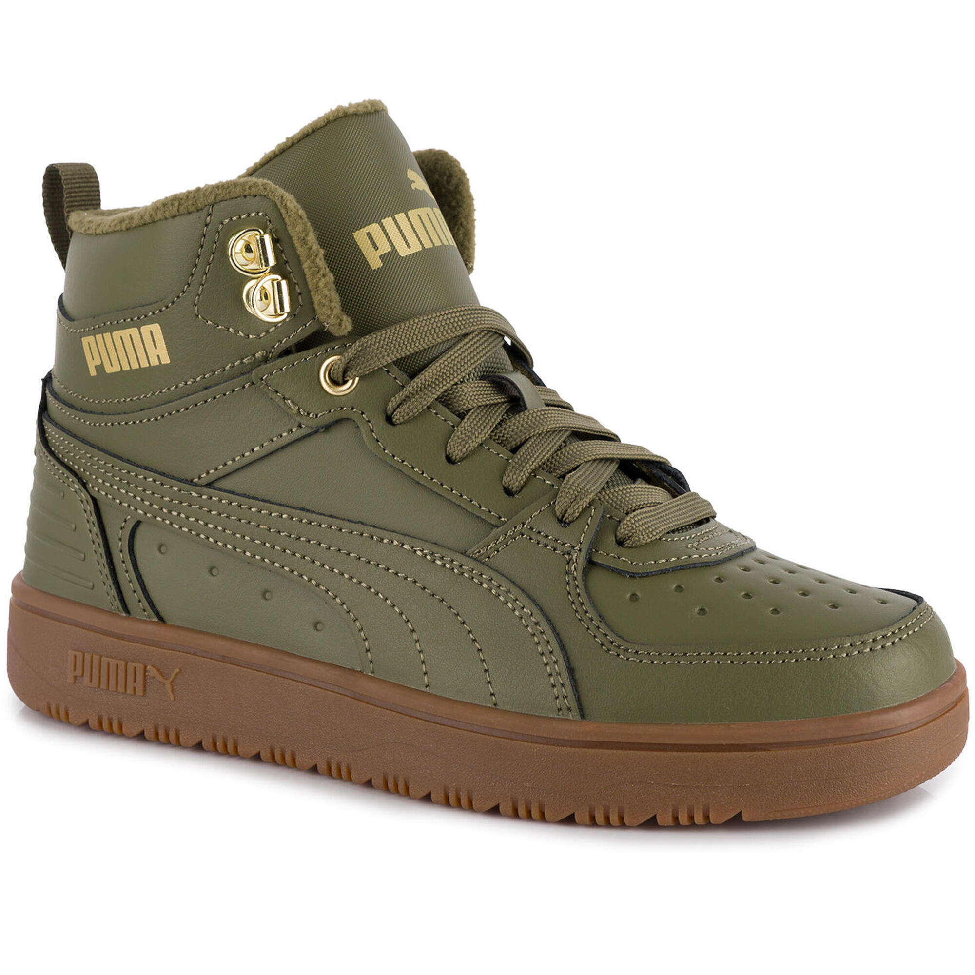 Buty wysokie ocieplane zimowe skórzane oliwkowe PUMA Rebound Rugged Jr