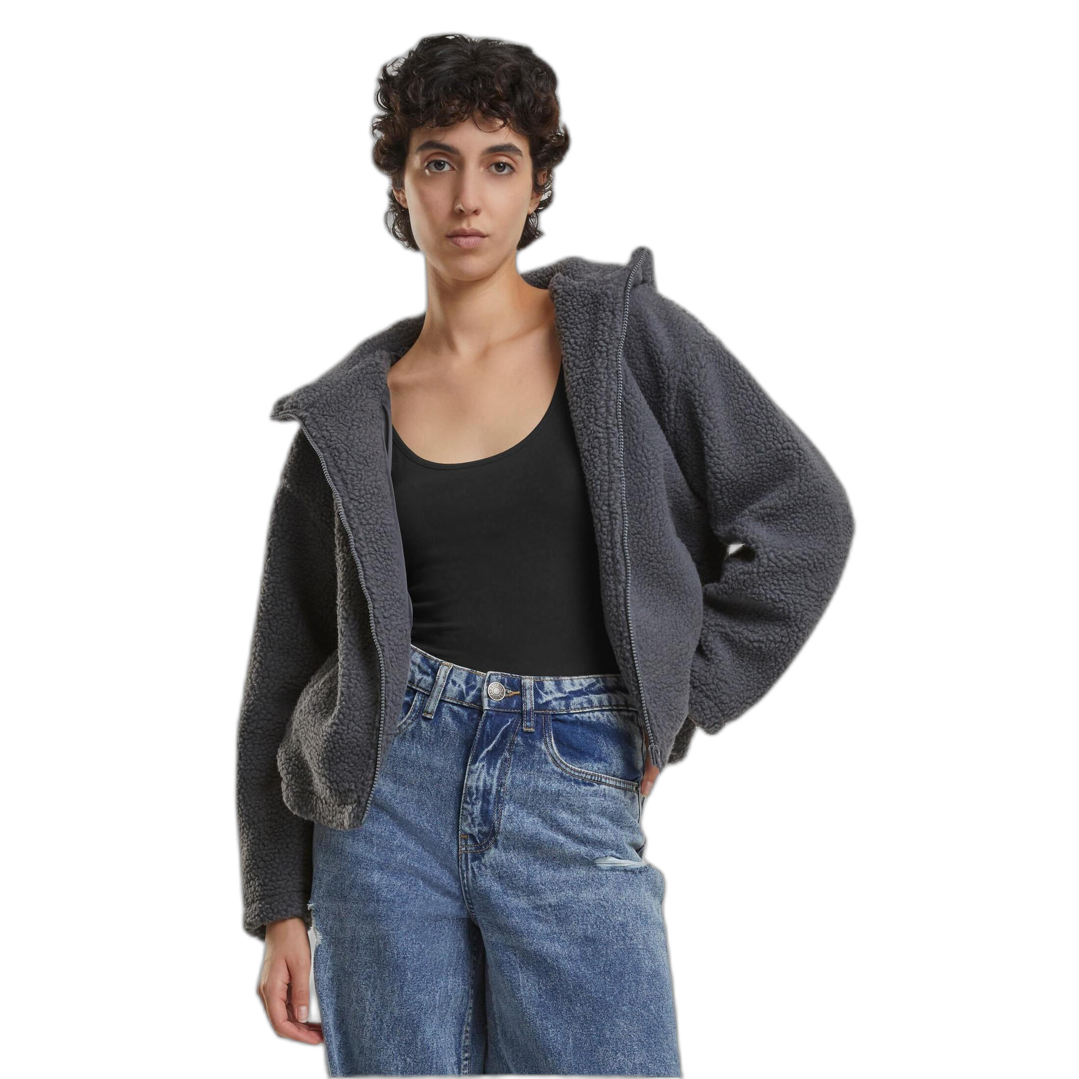 Krótkie polarowe bluzy z kapturem dla kobiet Urban Classics Sherpa