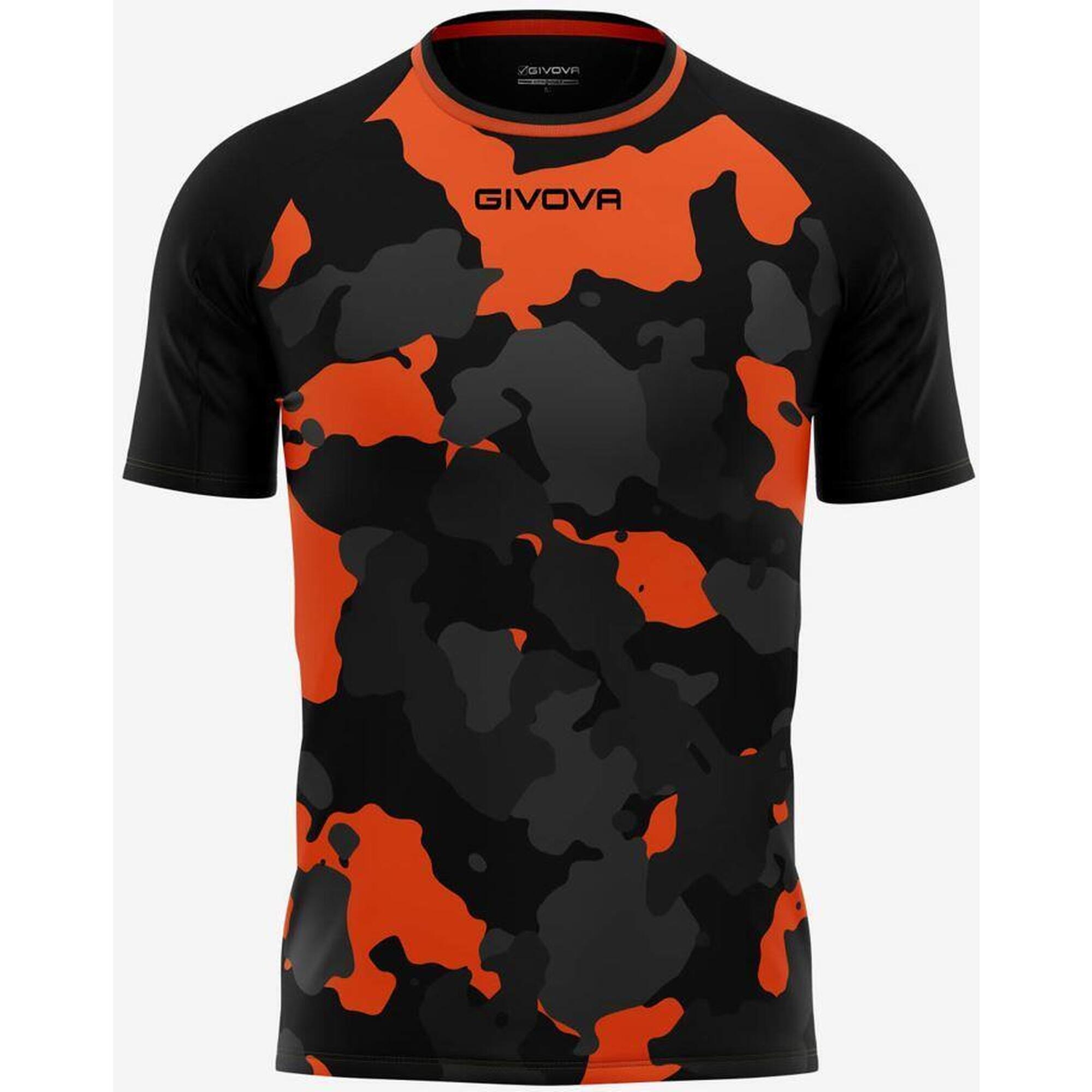 T-shirt Givova Mężczyźni Czarny-Pomarańczowy : Sportowy i Oddychający