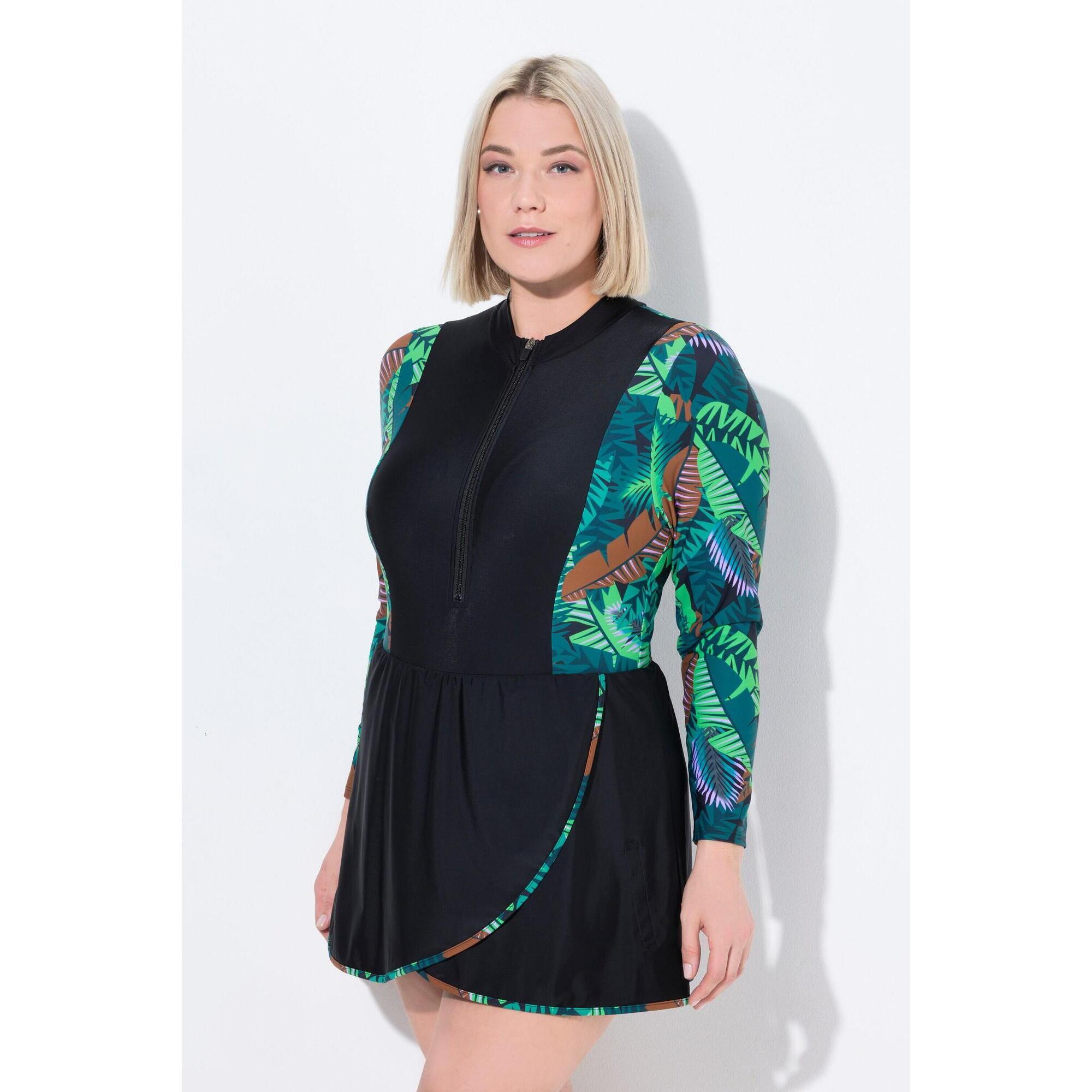 Damskie Sukienka kąpielowa wzór dżungli miękkie miseczki długi rękaw stójka