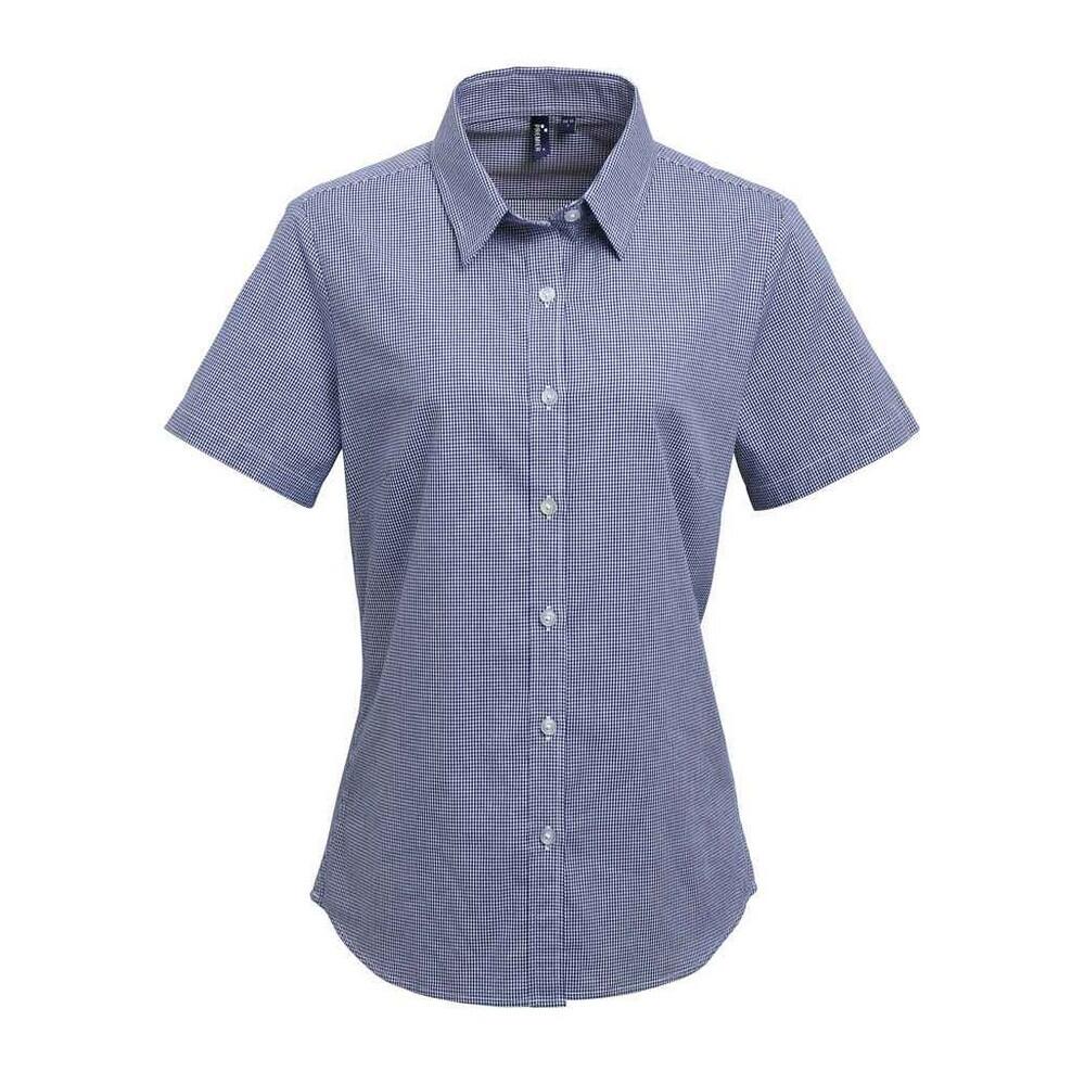 Damska Bawełniana Koszula Z Krótkim Rękawem W Kratkę Micro Gingham