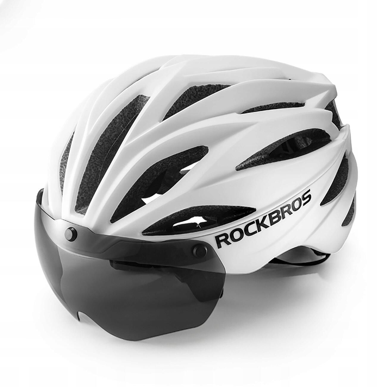 Kask rowerowy Rockbros biały z odpinaną szybką UV unisex regulowany 58-62 cm mat
