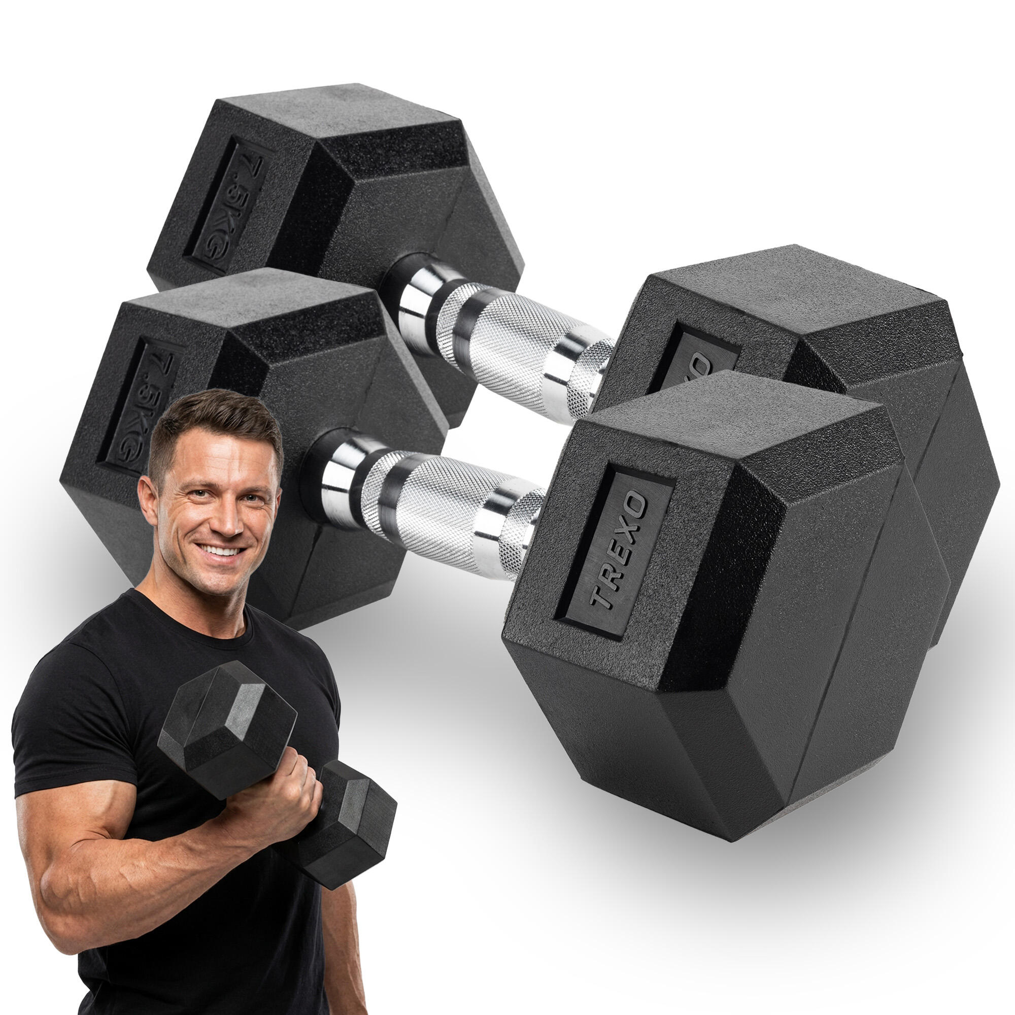 Hantel ogumowany XTREXO Hex 7.5 kg