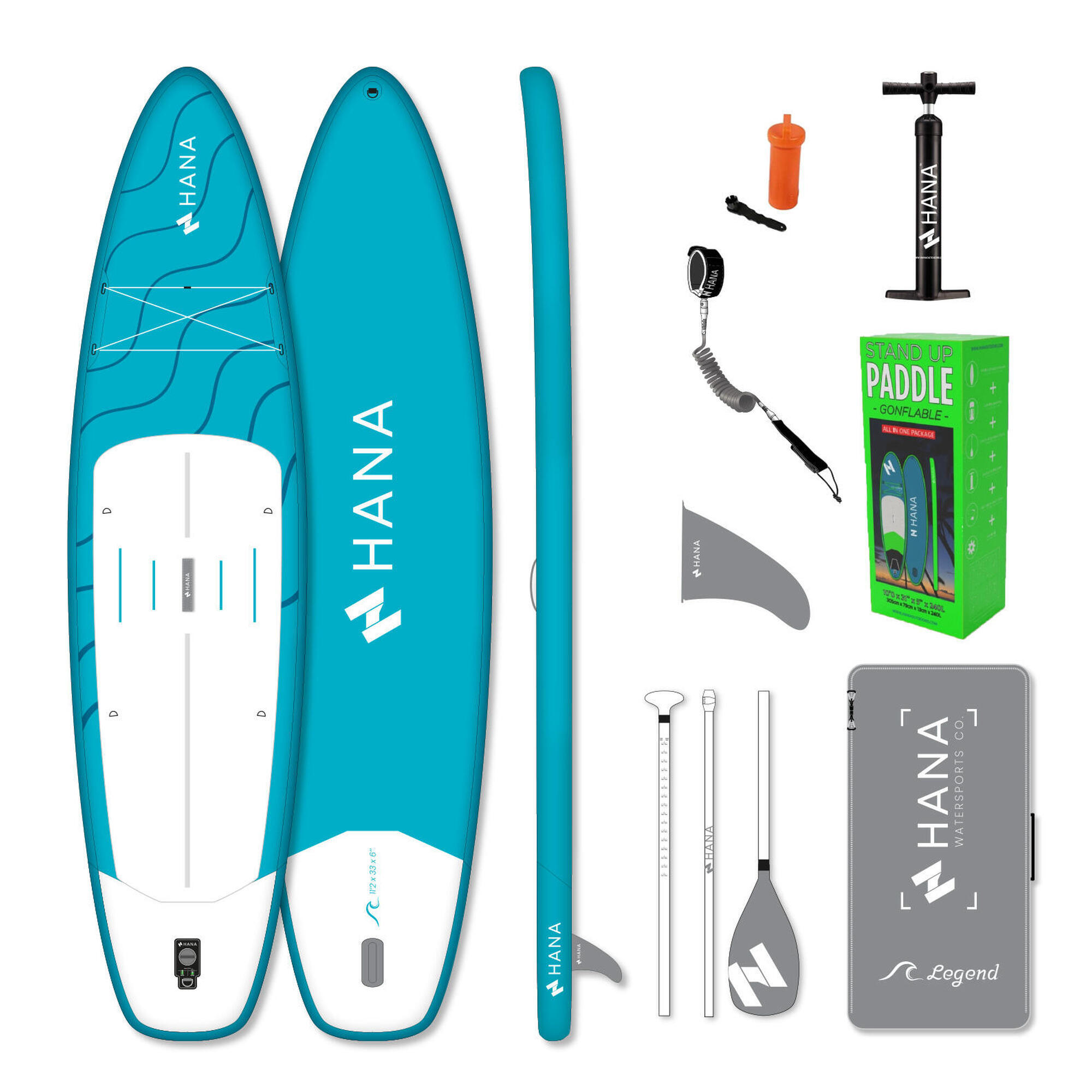 Zestaw nadmuchiwanego stand up paddle HANA LEGEND Turquoise 11'2