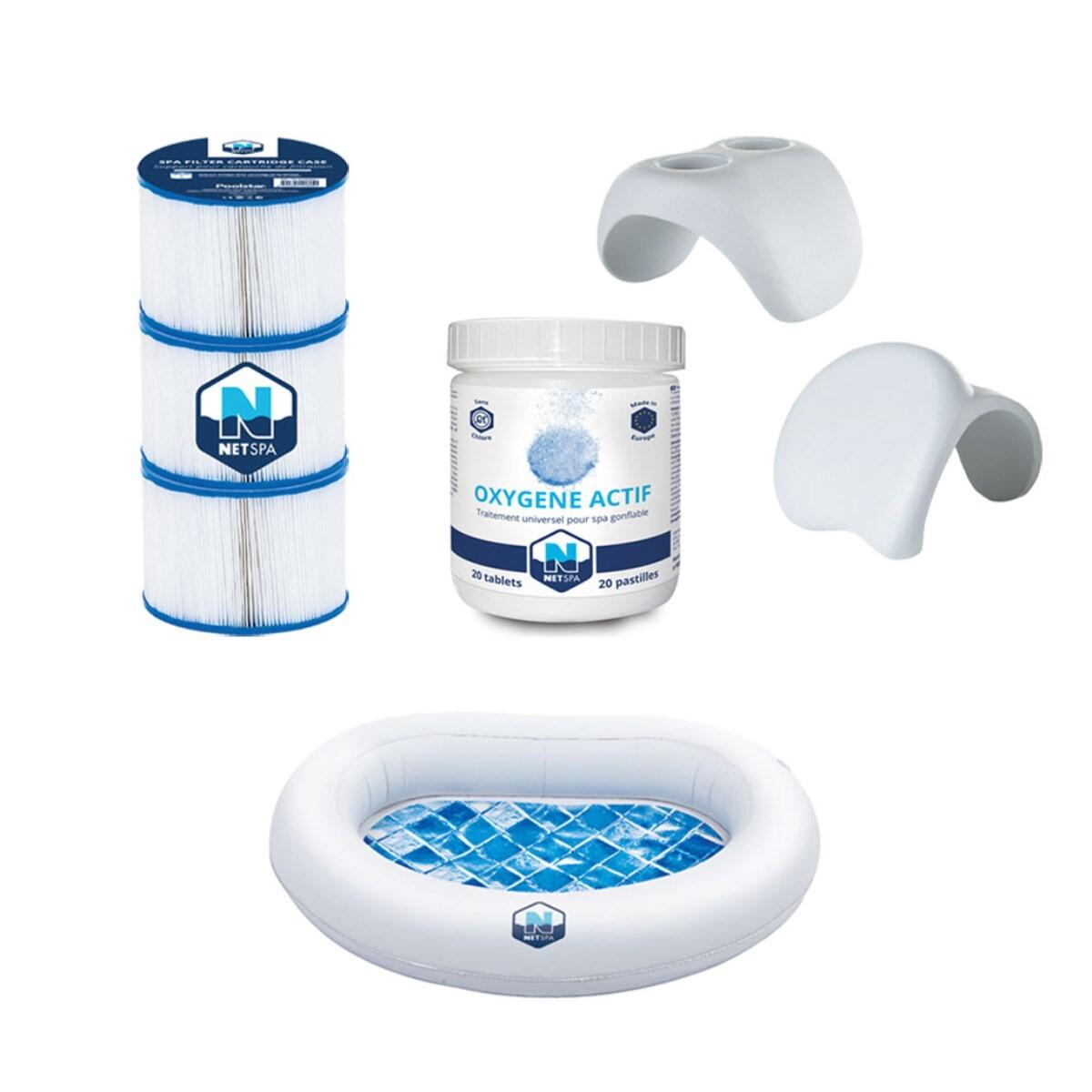 Zestaw akcesoriów spa Netspa: Filtracja, aktywny tlen, zagłówek, płukacz stóp