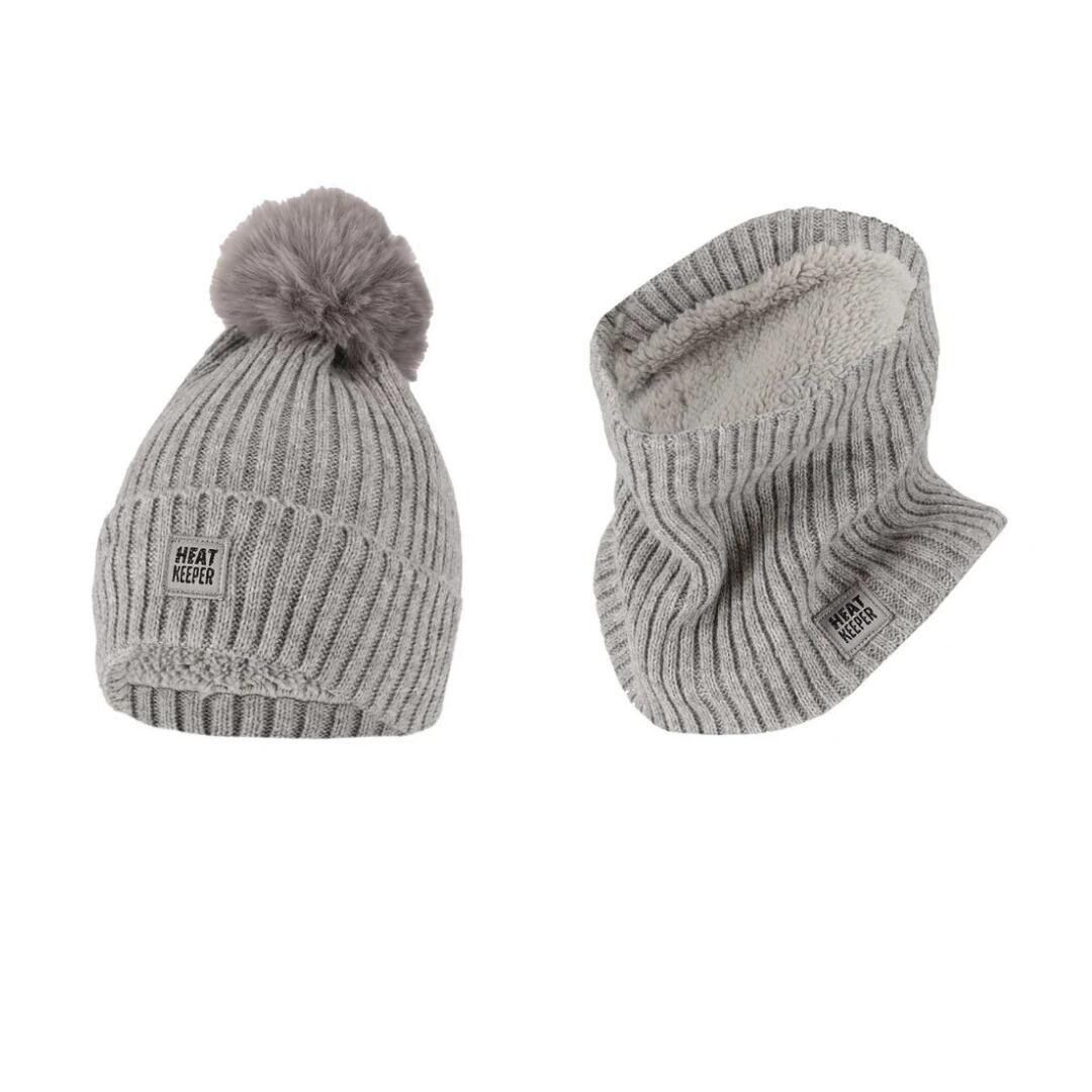 Zestaw termiczny dla kobiet – Czapka/ocieplacz na szyję – Szary