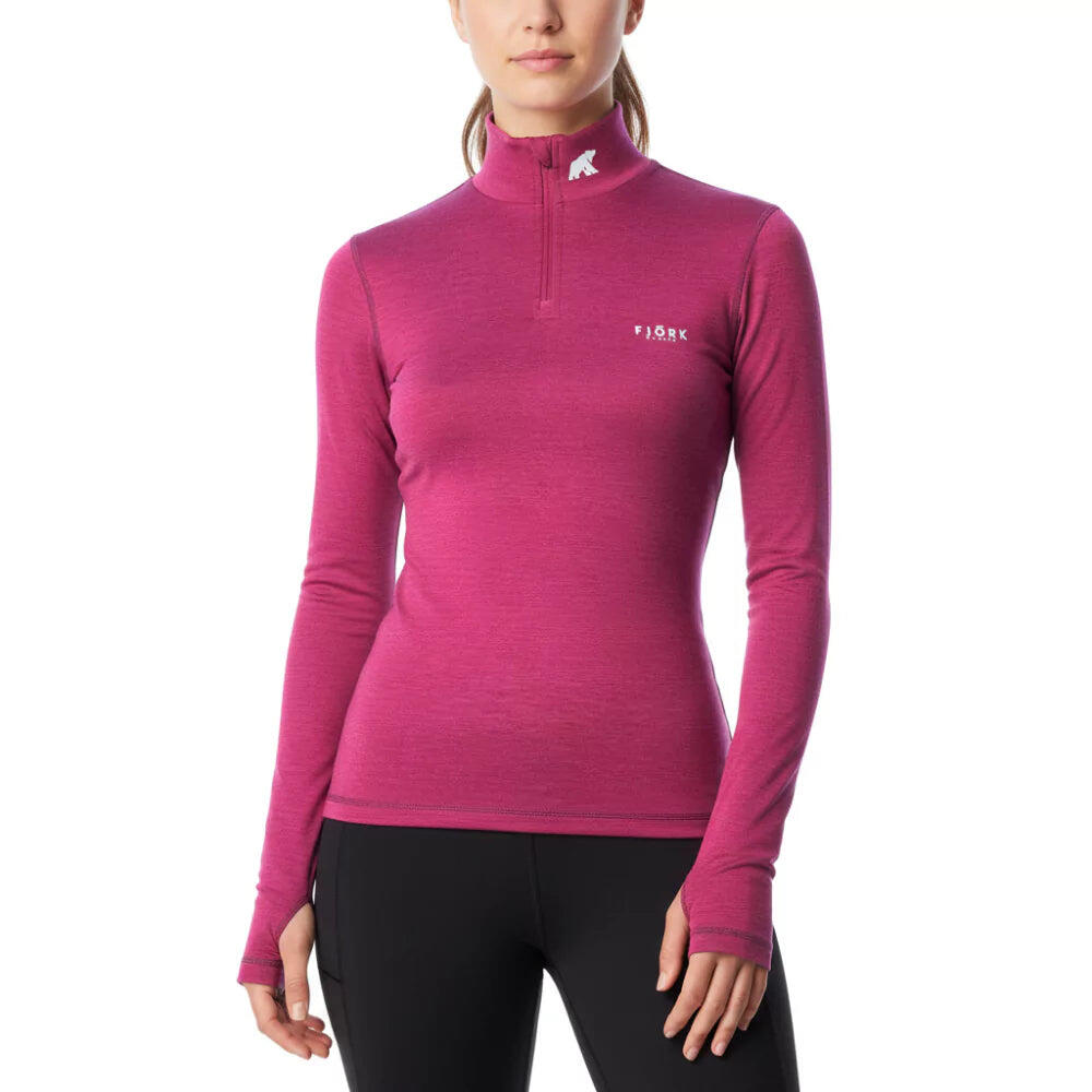 Damski t-shirt z długim rękawem, 100% z wełny merynosów - Bjork 210 Zip
