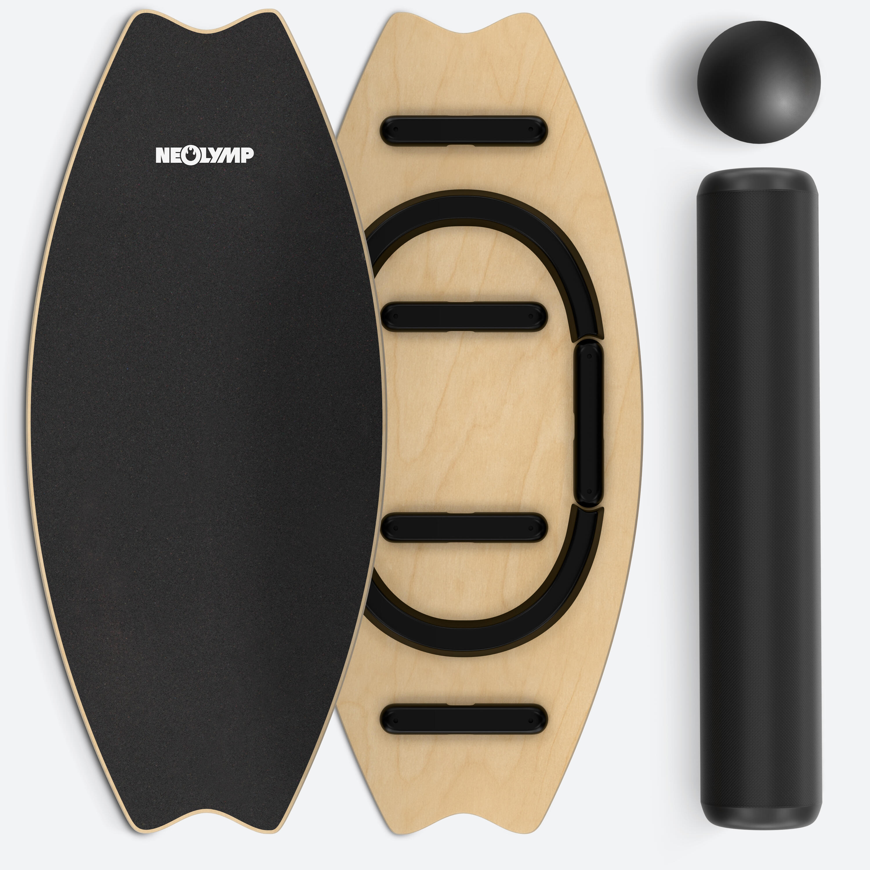 Drewniana deska równoważna z rolką & piłką – 7 poziomów, do 210 kg