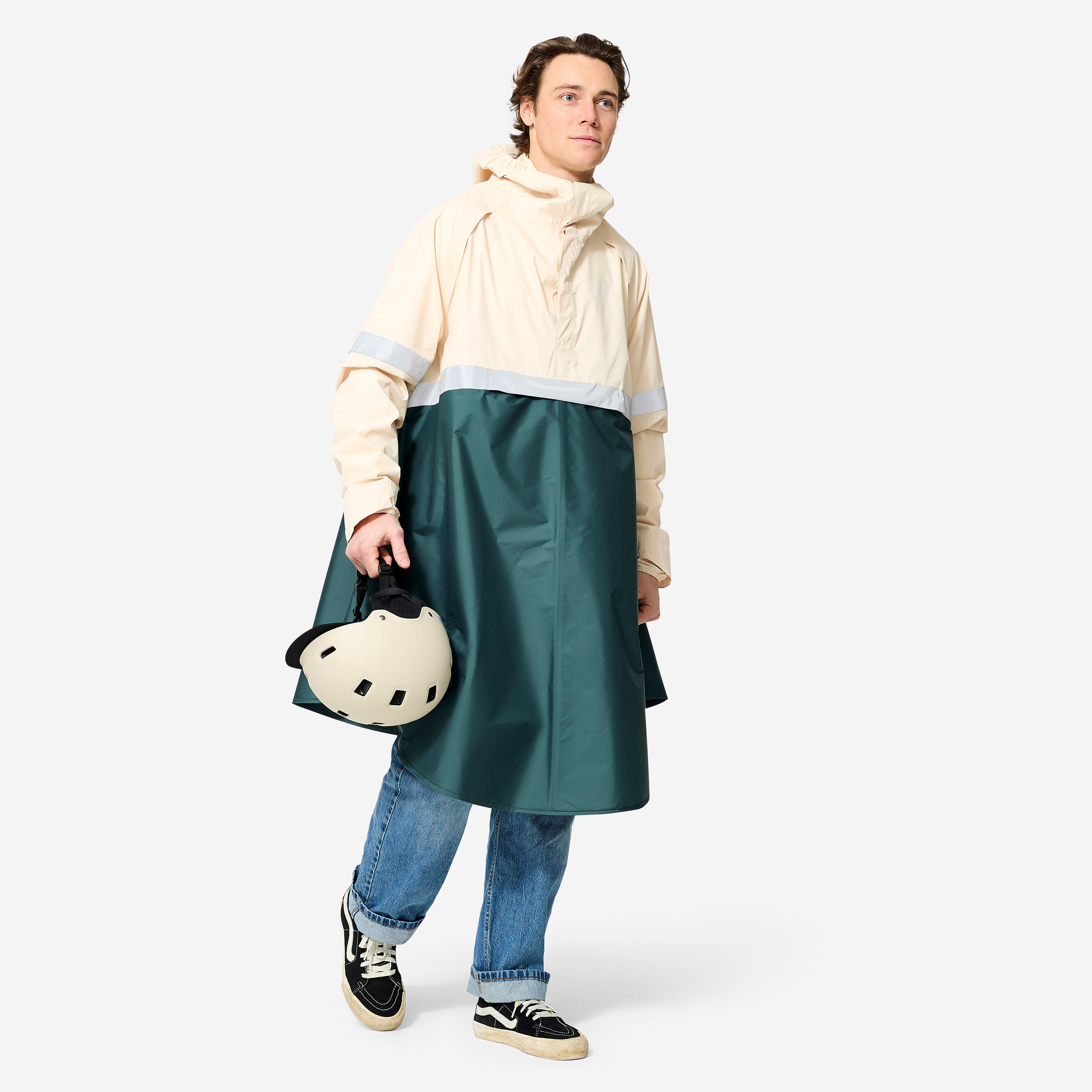 Ponczo na rower miejski Btwin 540 przeciwdeszczowe odblaskowe PPE