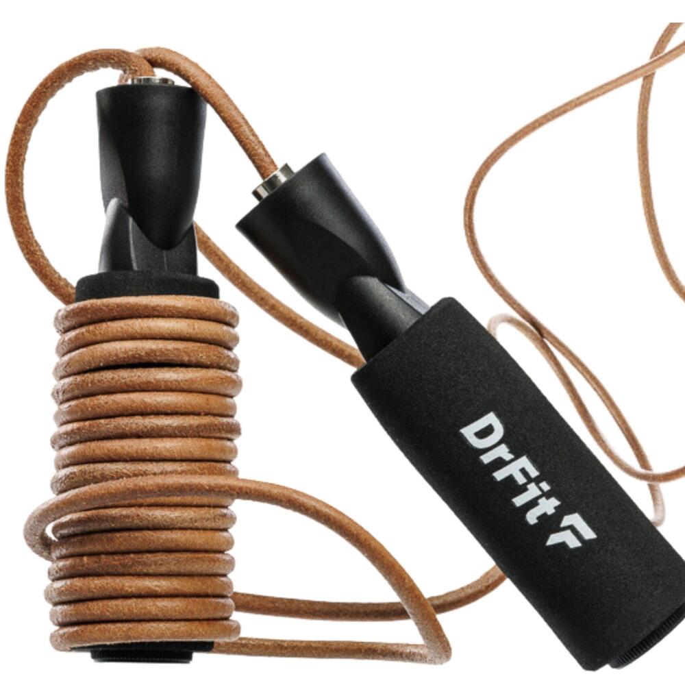 Skakanka treningowa skórzana antypoślizgowa regulowana do cardio fitness DrFit