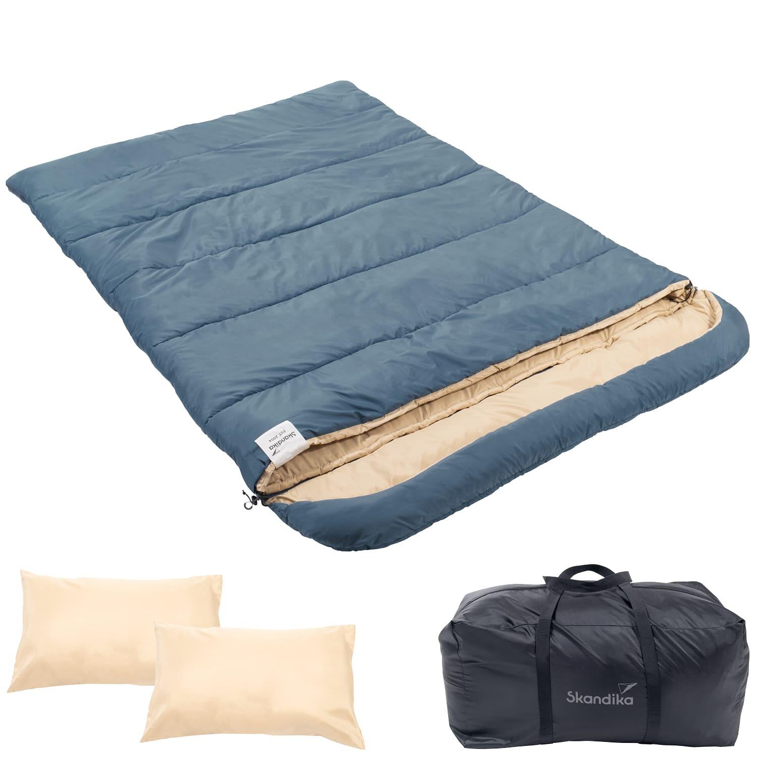 Śpiwór kempingowy podwójny Oppdal z poduszką, kapturem, 3 sezony 7 °C, 2-osobowy