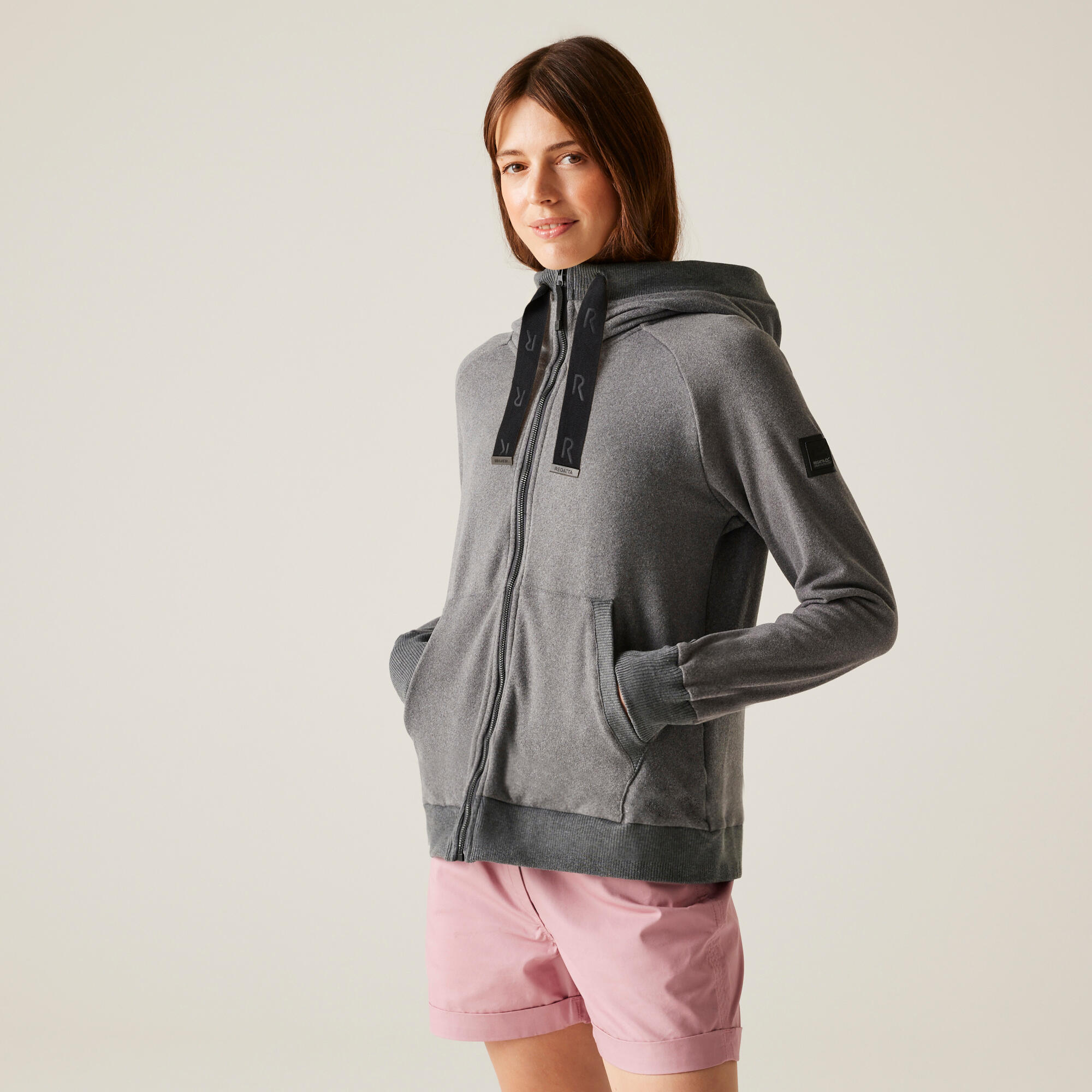 Damski polar z kapturem Tralia z pełnym zamkiem błyskawicznym