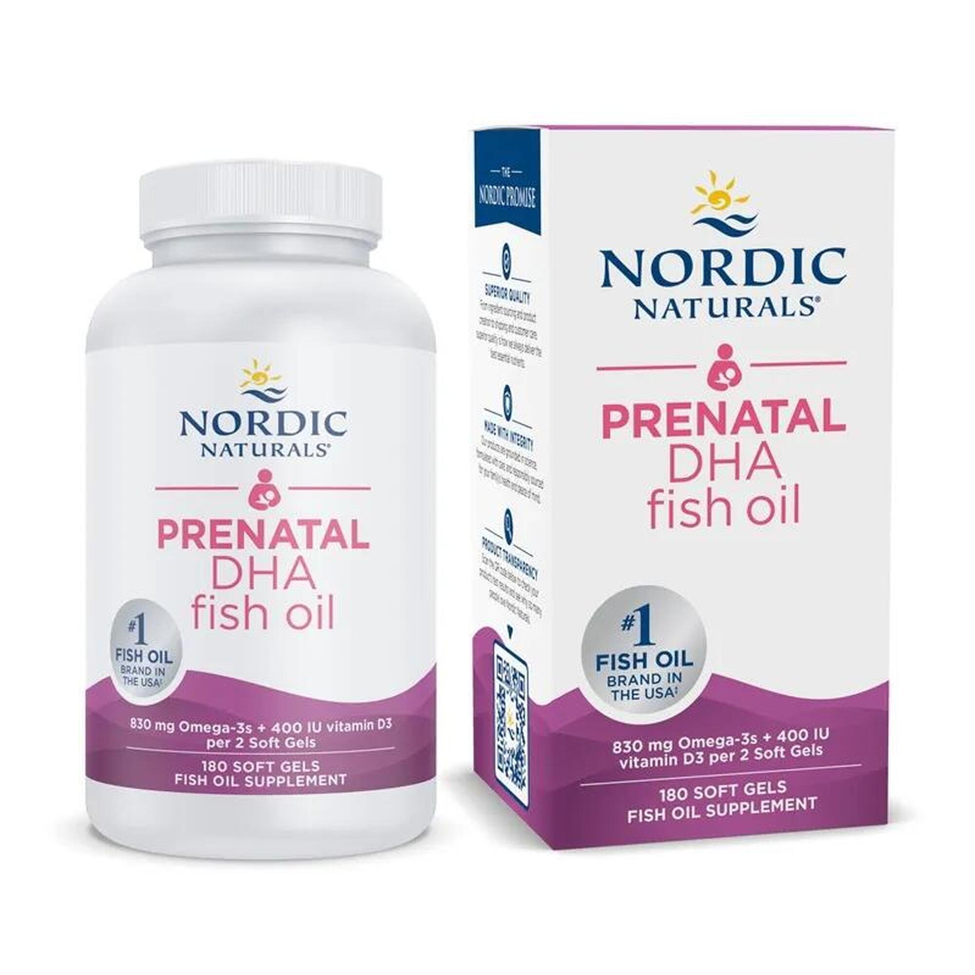 Prenatal DHA Nordic Naturals 830mg Omega-3 + 400 IU D3 Bezsmakowe 180 kapsułek